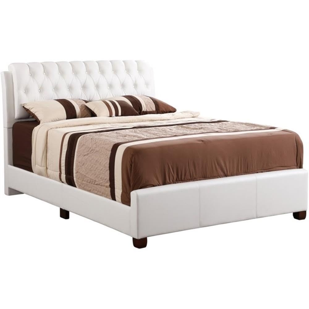 Glory Furniture Marilla White Faux Leather Upholstered Full Size Bed Frame - Modern Bedroom Furniture for Master & Guest Rooms