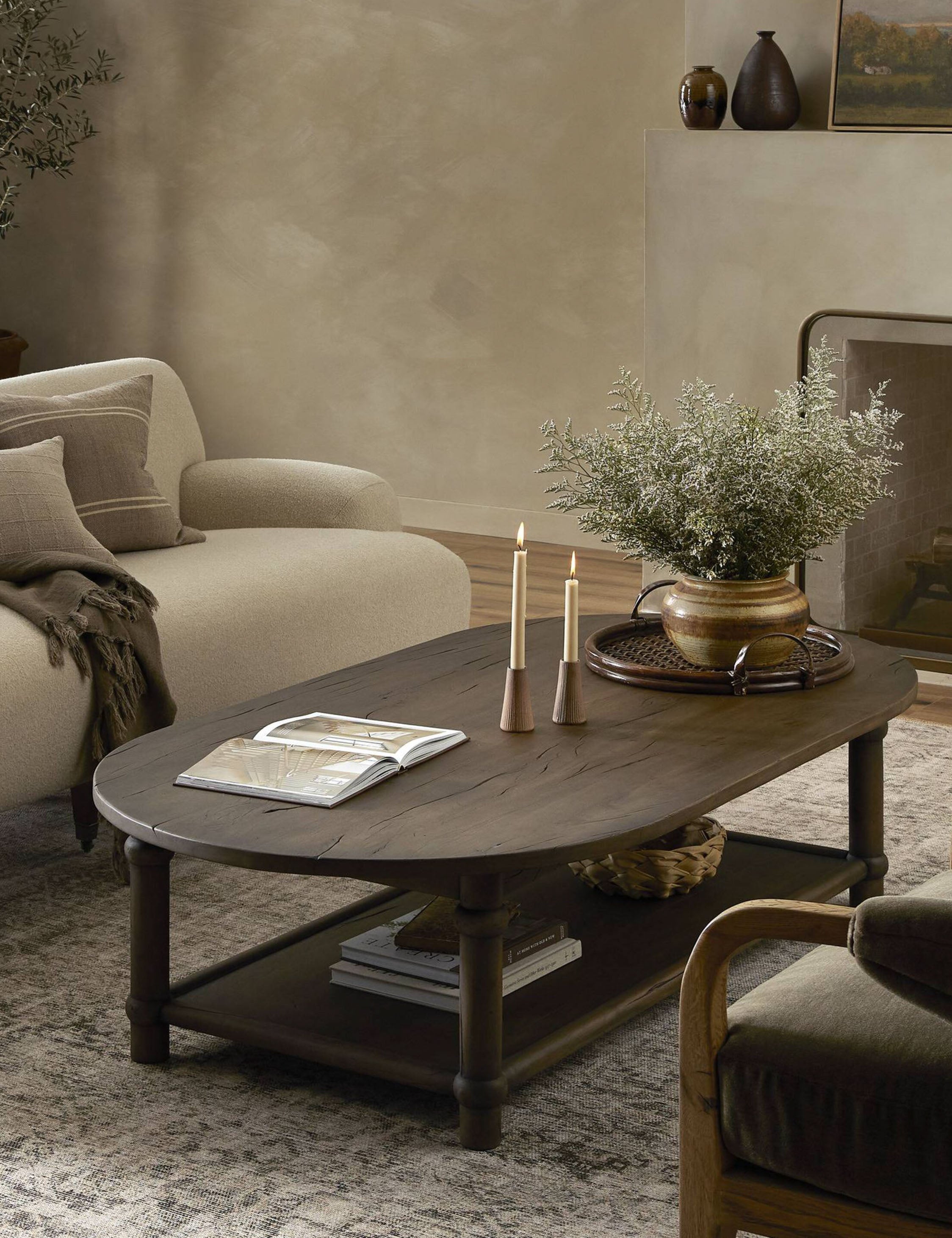 Charnes Oval Coffee Table by Amber Lewis x Four Hands - Modern Wooden Living Room Center Table for Home Decor & Stylish Gatherings