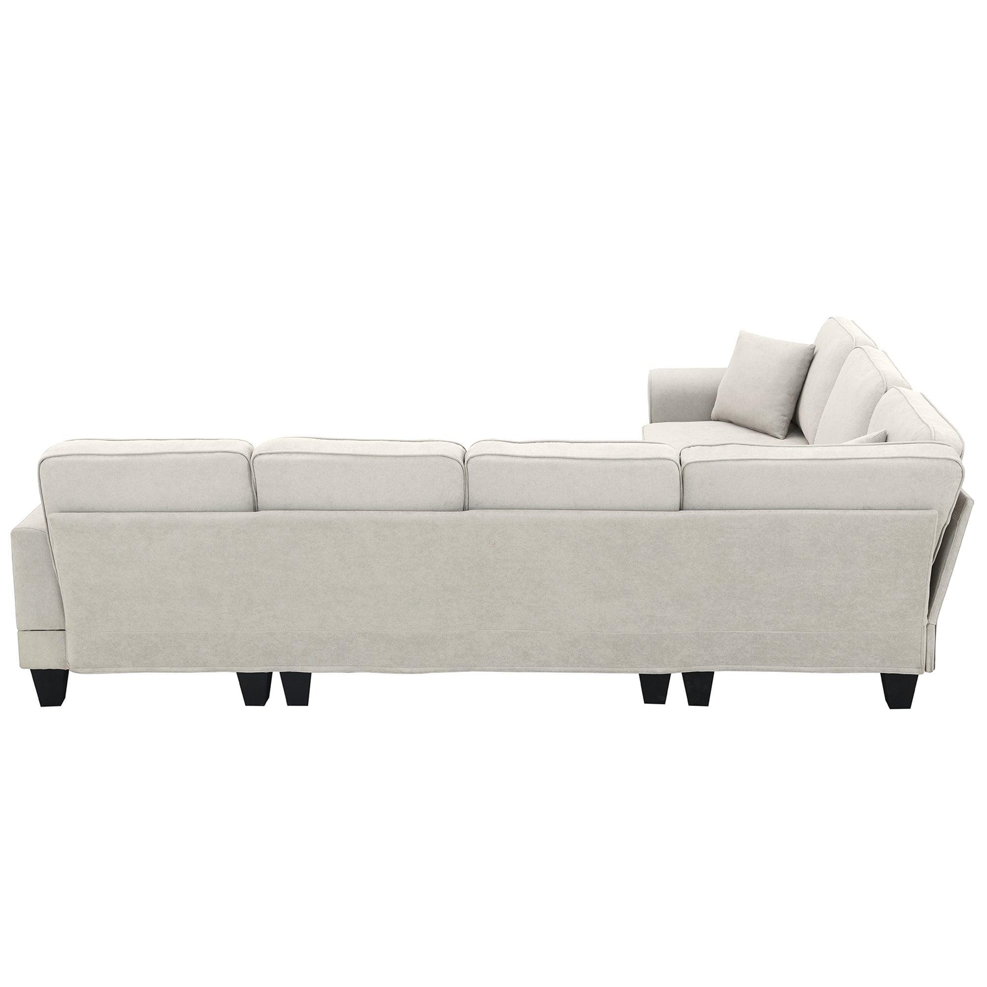 Modern U-Shaped 7-Seater Fabric Sectional Sofa - 108