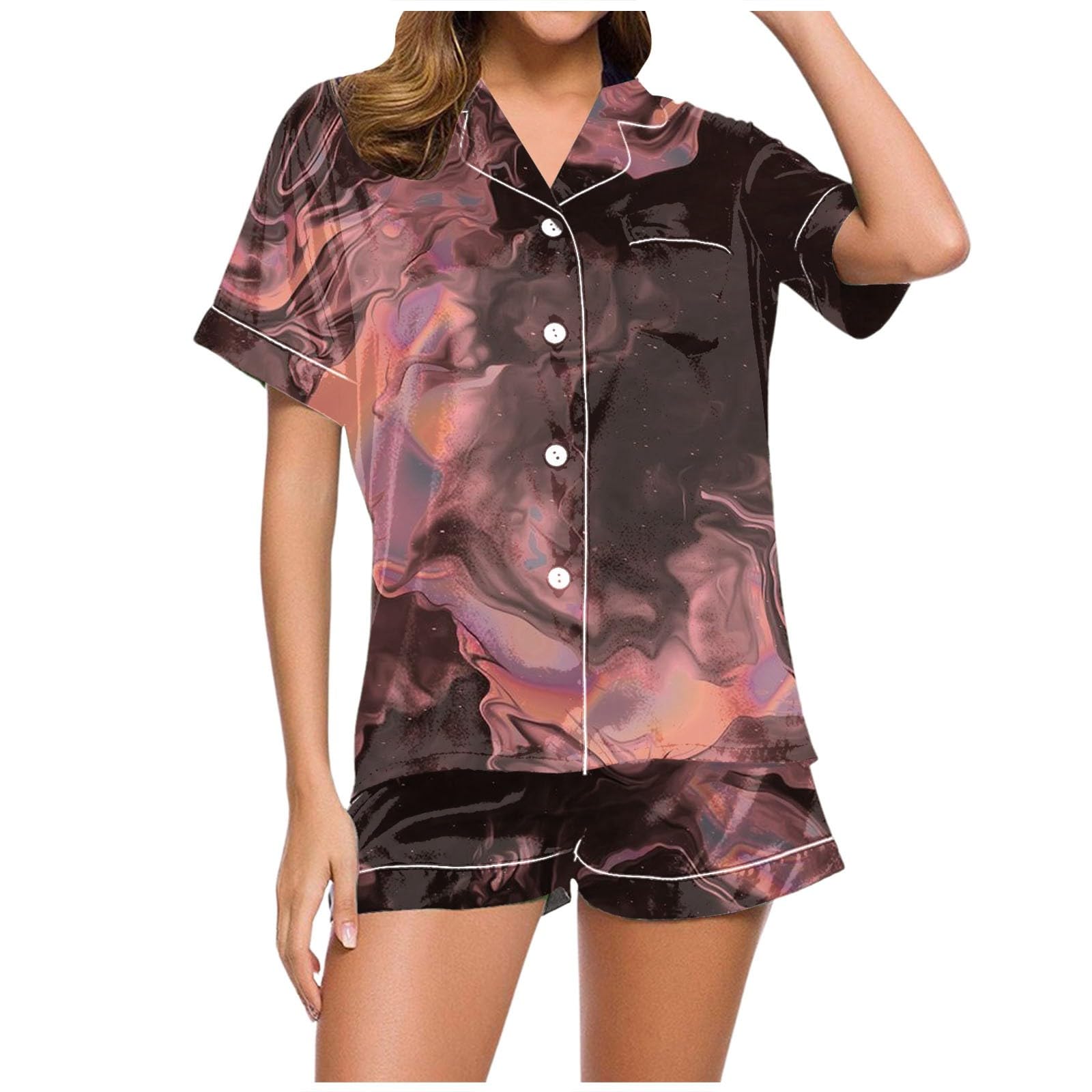 Sexy Black Satin Pajama Set for Women - 2 Piece Lingerie Sleepwear Outfit for Date Night & Boudoir Photography