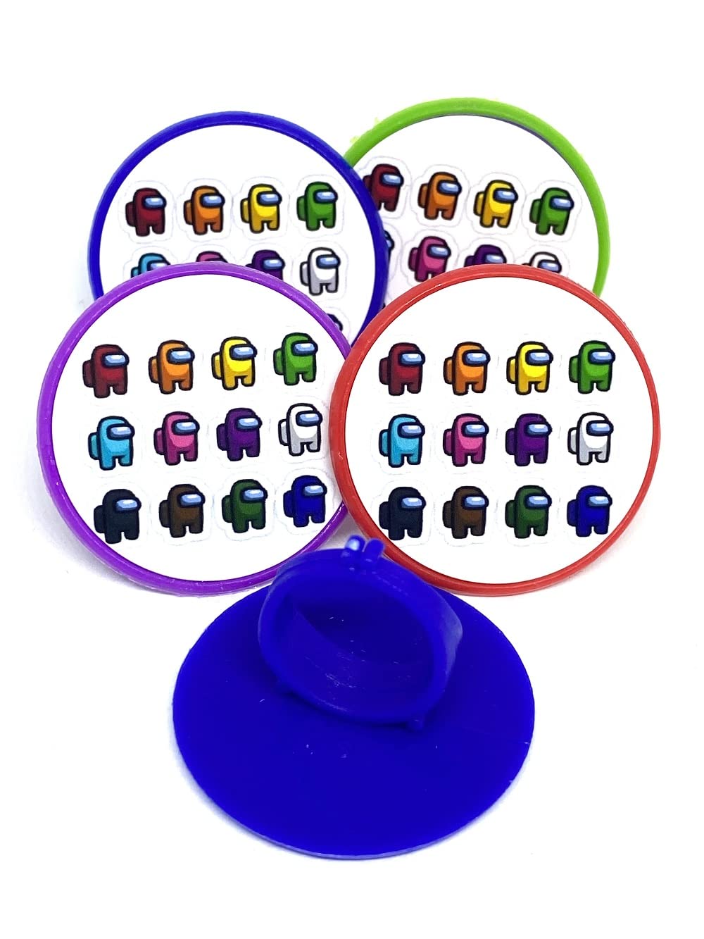 Among Us Cupcake Toppers - 12 Pack Cake Decorations for Birthday Party Supplies, Baking Accessories, Gaming Theme Dessert Rings by Blue Fox Baking