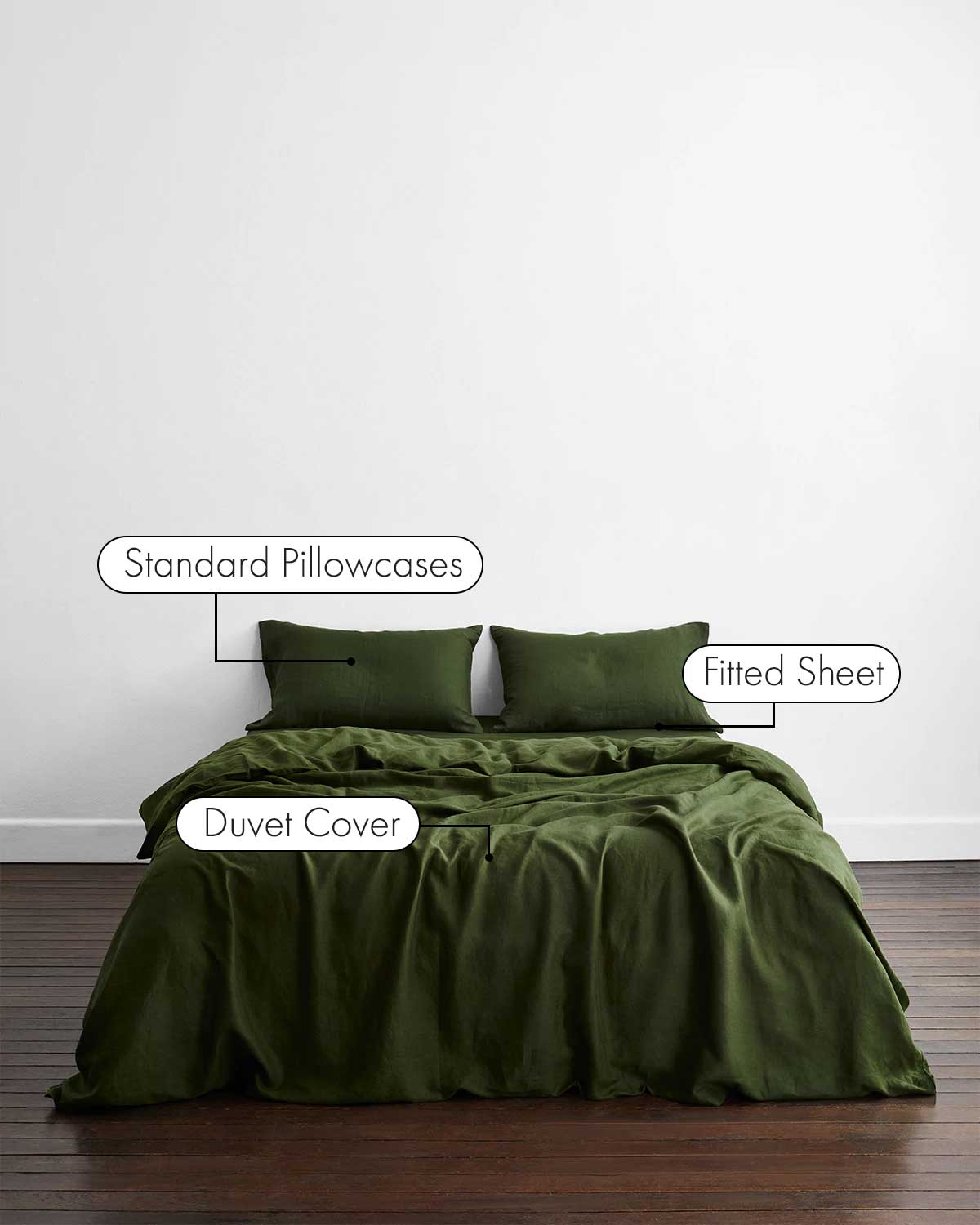100% French Flax Linen Bedding Set - Breathable & Eco-Friendly Olive Green Sheets, Duvet Cover & Pillowcases | Perfect for Summer & All-Season Comfort