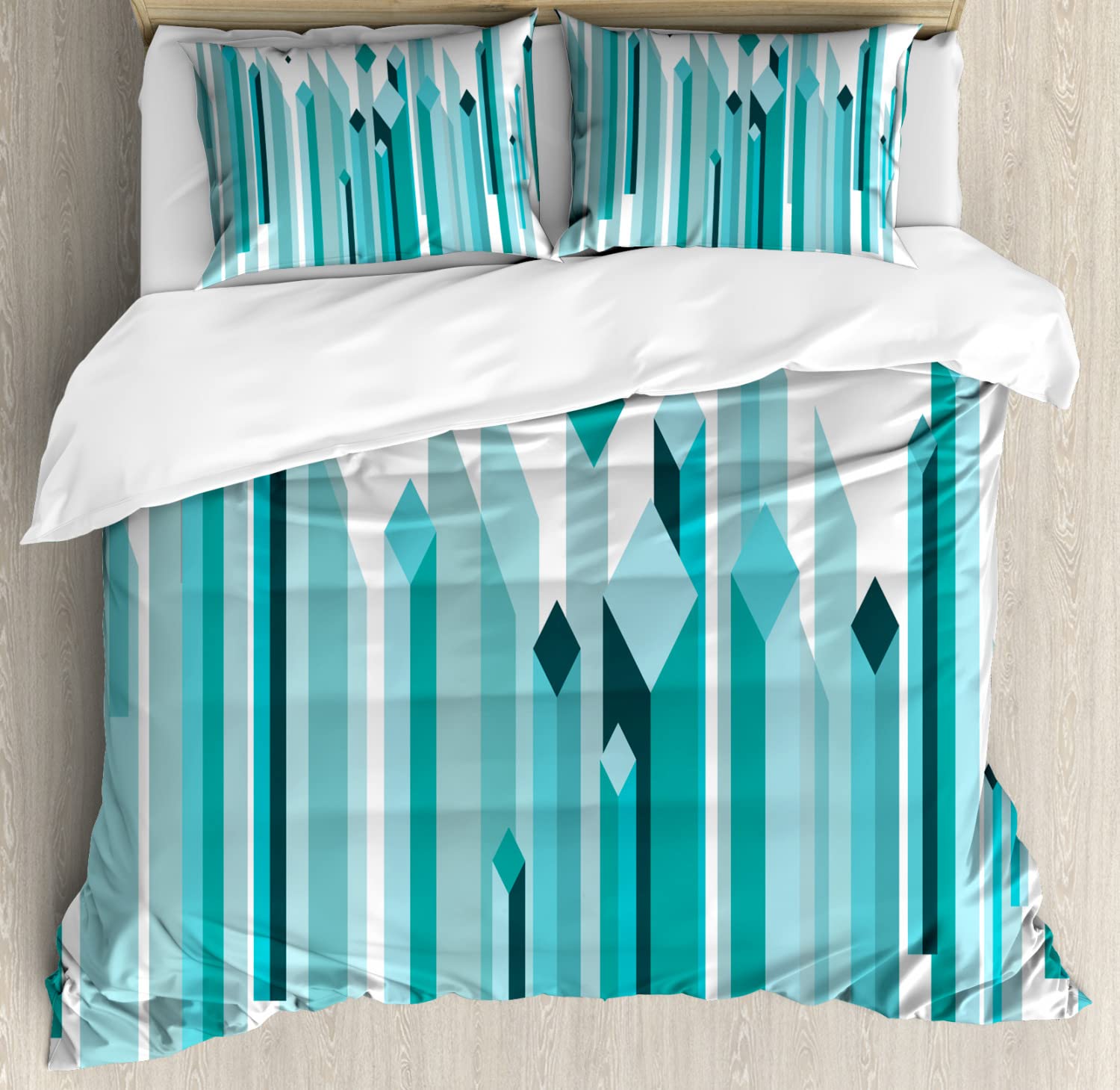 Ambesonne Modern Duvet Cover Set - Futuristic Cubic Building Design, 2-Piece King Size Bedding Set with 4 Pillowcases in Seafoam Blue | Contemporary Home Decor for Bedroom & Guest Room
