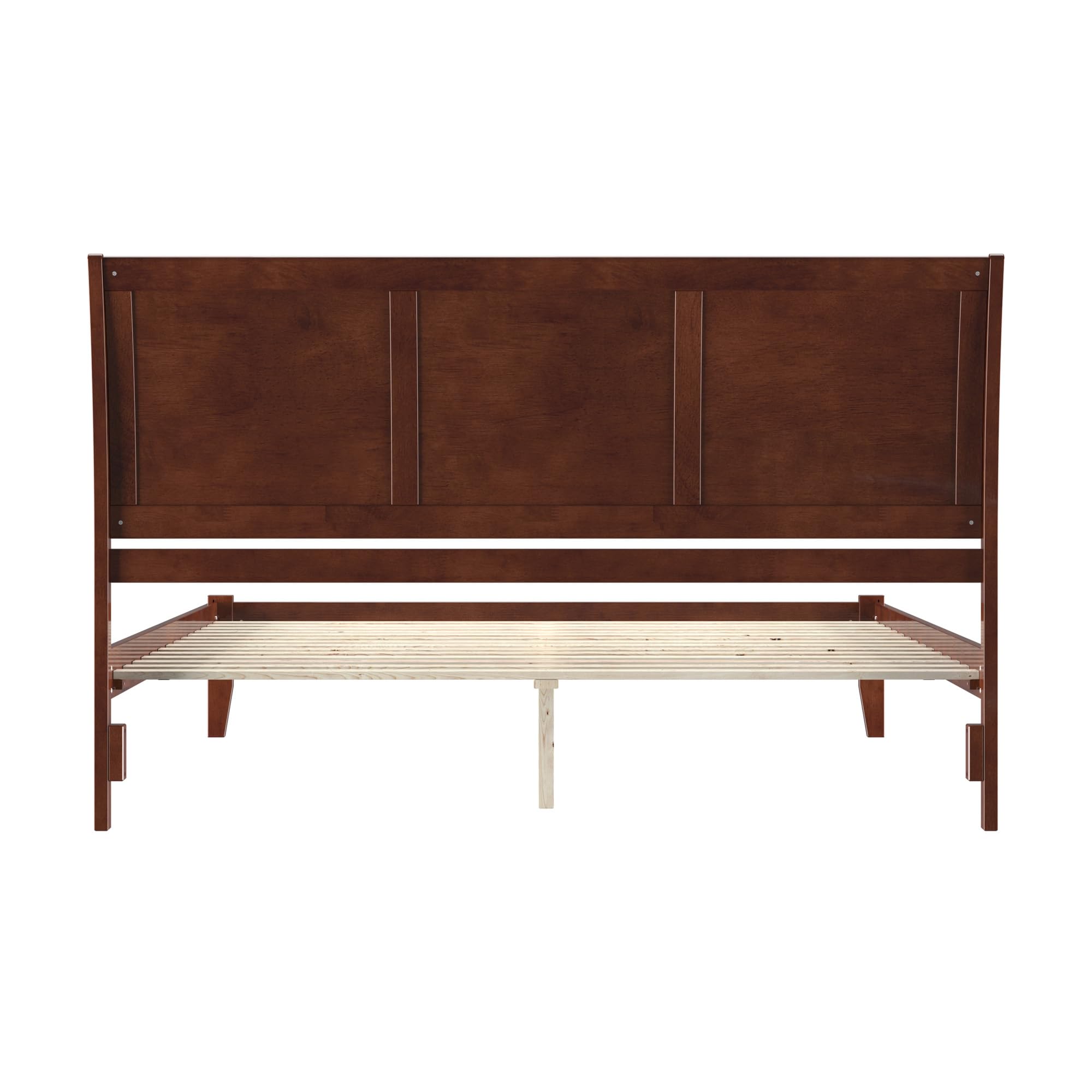 AFI Portland King Platform Bed with Open Footboard & USB Charger - Solid Walnut Wood Frame for Modern Bedroom - Perfect for Master Suite, Guest Room, or Apartment Living