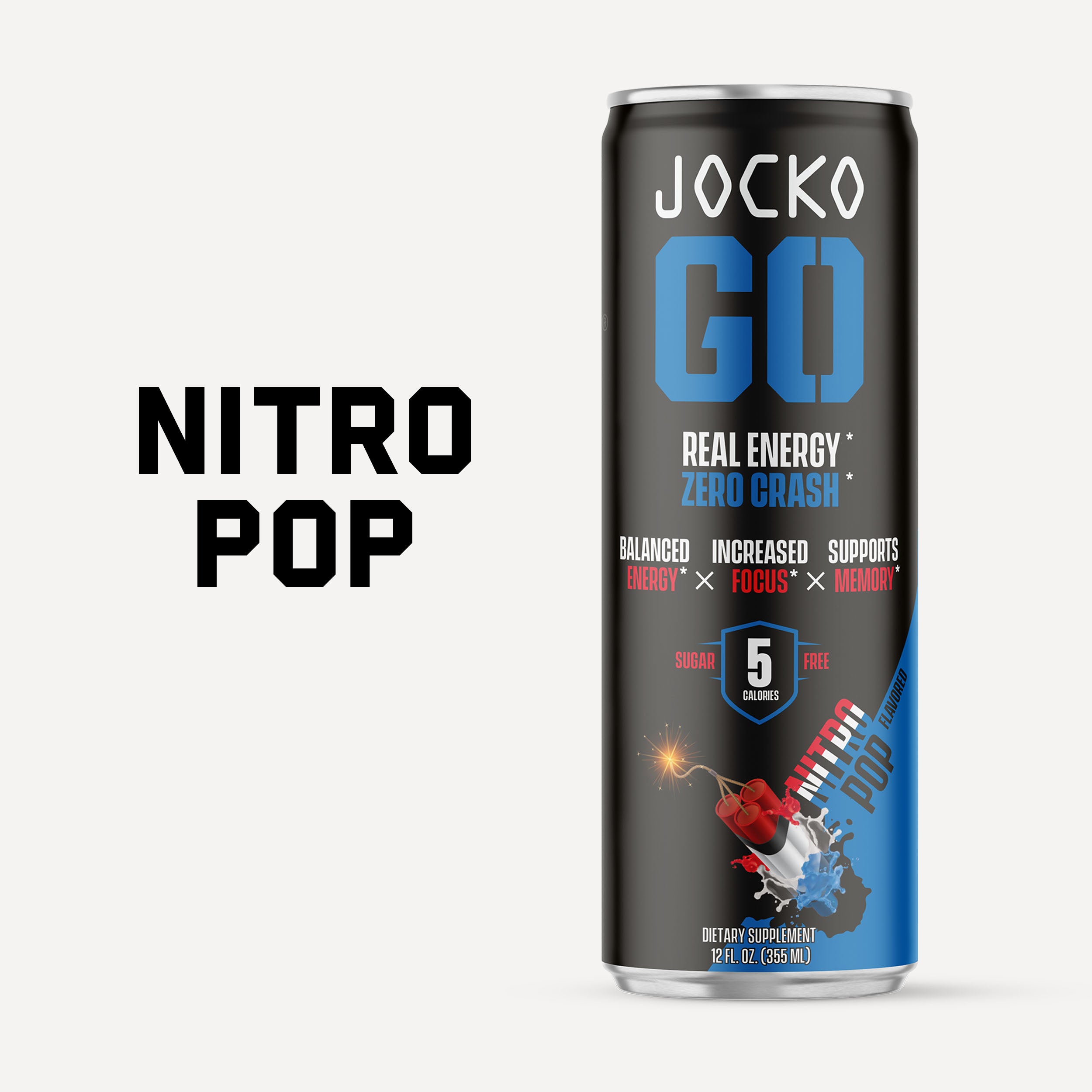 JOCKO GO Energy Drink - 12 Pack | Sugar-Free Pre Workout & Post Workout Supplement | Boost Energy & Focus for Gym, Running & Fitness