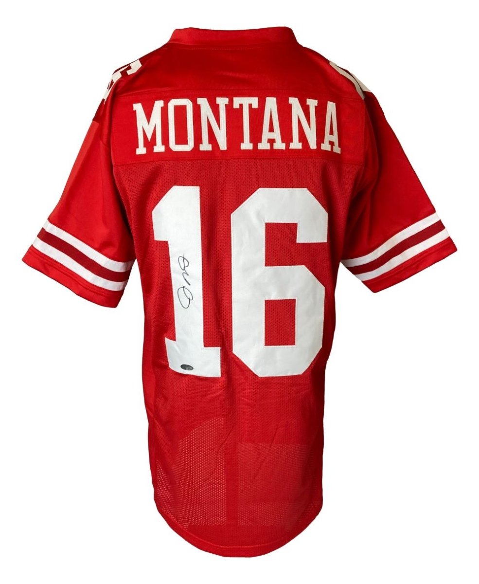 Authentic Joe Montana San Francisco 49ers Signed Red Football Jersey - Certified by Tristar - Perfect for Collectors, Fans, and Sports Memorabilia Displays