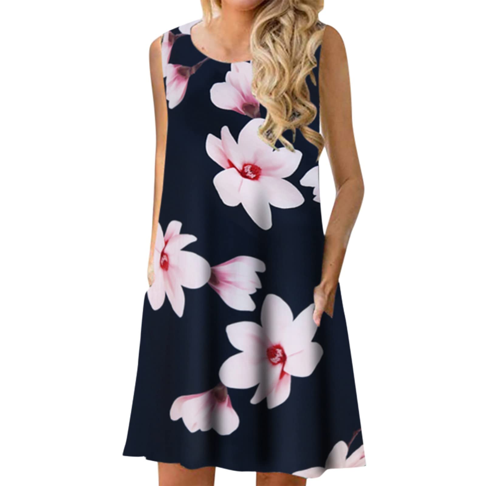 HHPP Women's Long Sleeveless Spring Dress - Casual Floral Printed Pullover with Pockets | Perfect for Beach Outings, Summer Vacations & Date Nights