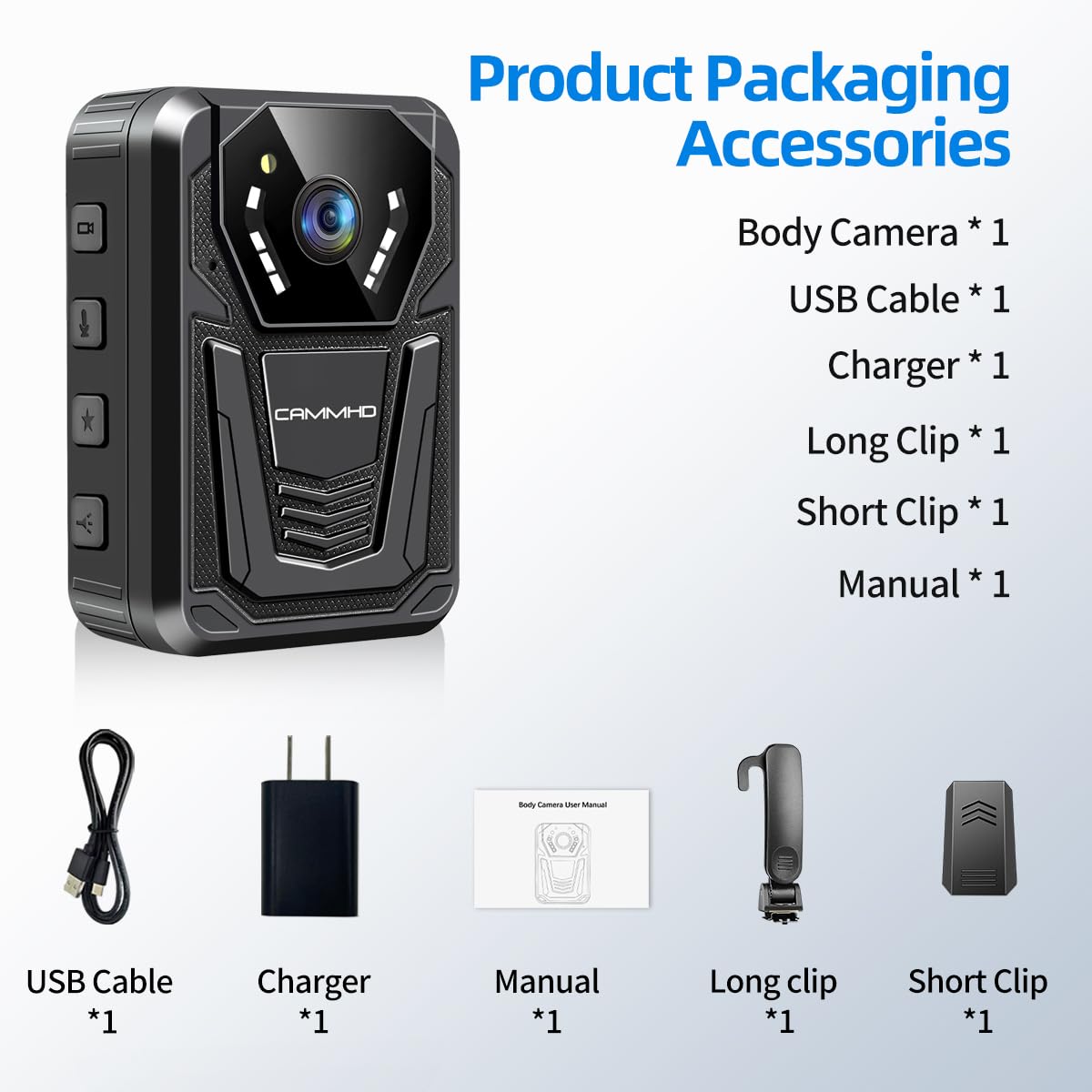 CAMMHD F6 128GB 4K Body Camera with 12-14 Hours Battery Life & Ultra Night Vision - Waterproof Police Body Camera with Audio/Video Recording, H.265 Codec - Ideal for Law Enforcement, Security Guards & Outdoor Activities