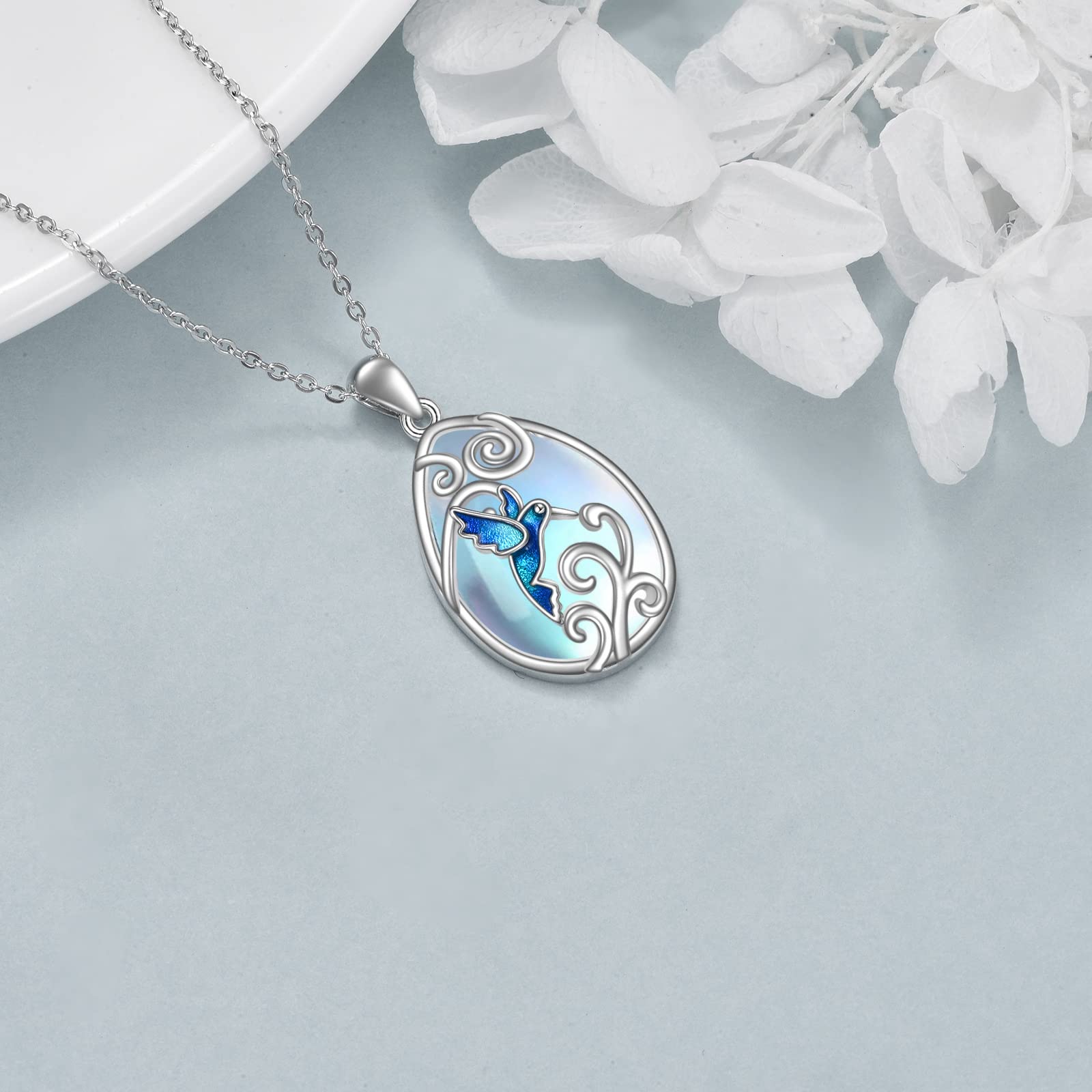 YAFEINI Sterling Silver Moonstone Pendant Necklace - Bee, Dragonfly, or Hummingbird Design - Elegant Jewelry Gift for Women & Teen Girls | Perfect for Birthdays, Anniversaries & Special Occasions