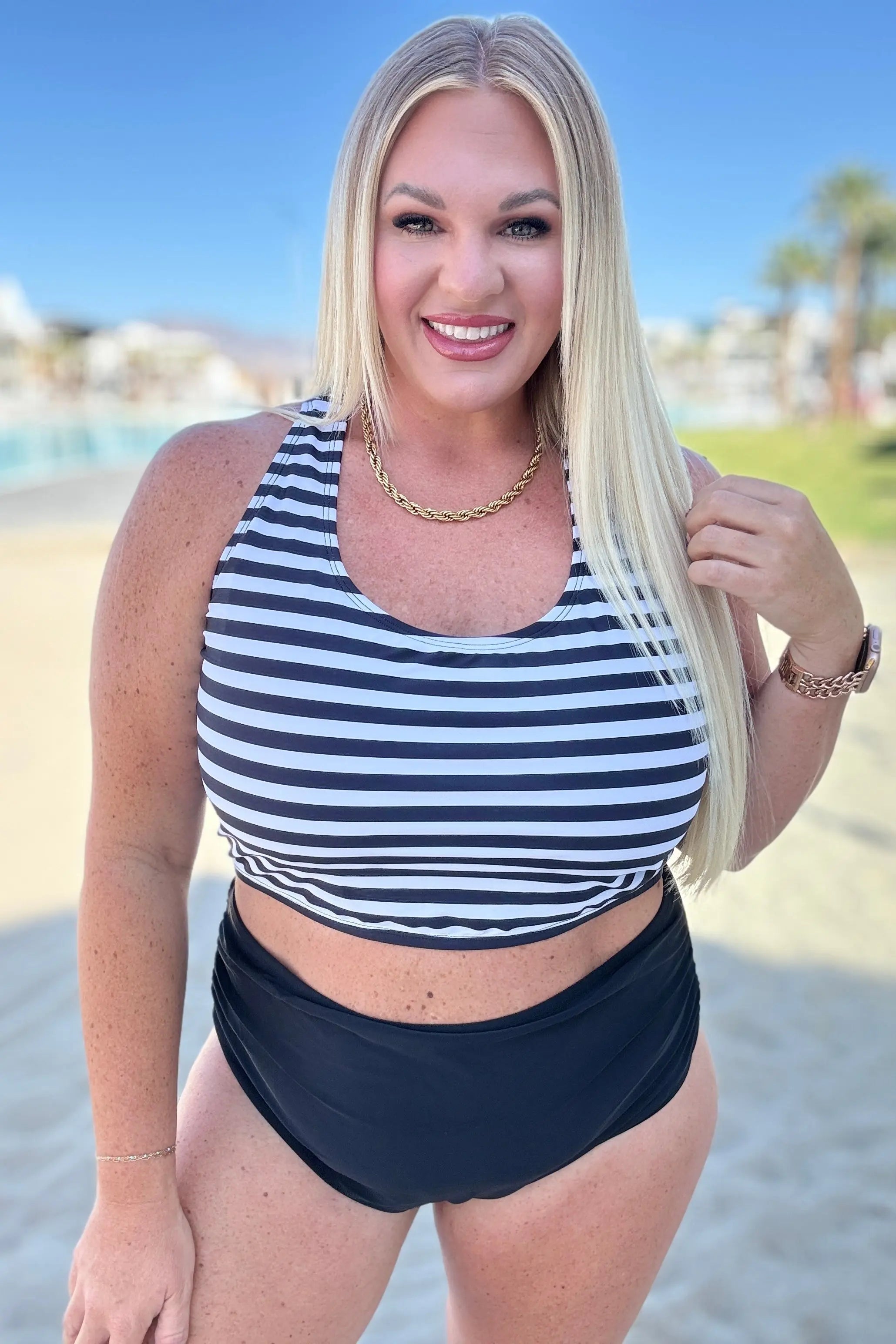 Stylish Cayman Islands Striped Swim Top for Women - Perfect for Beach Vacations & Pool Parties