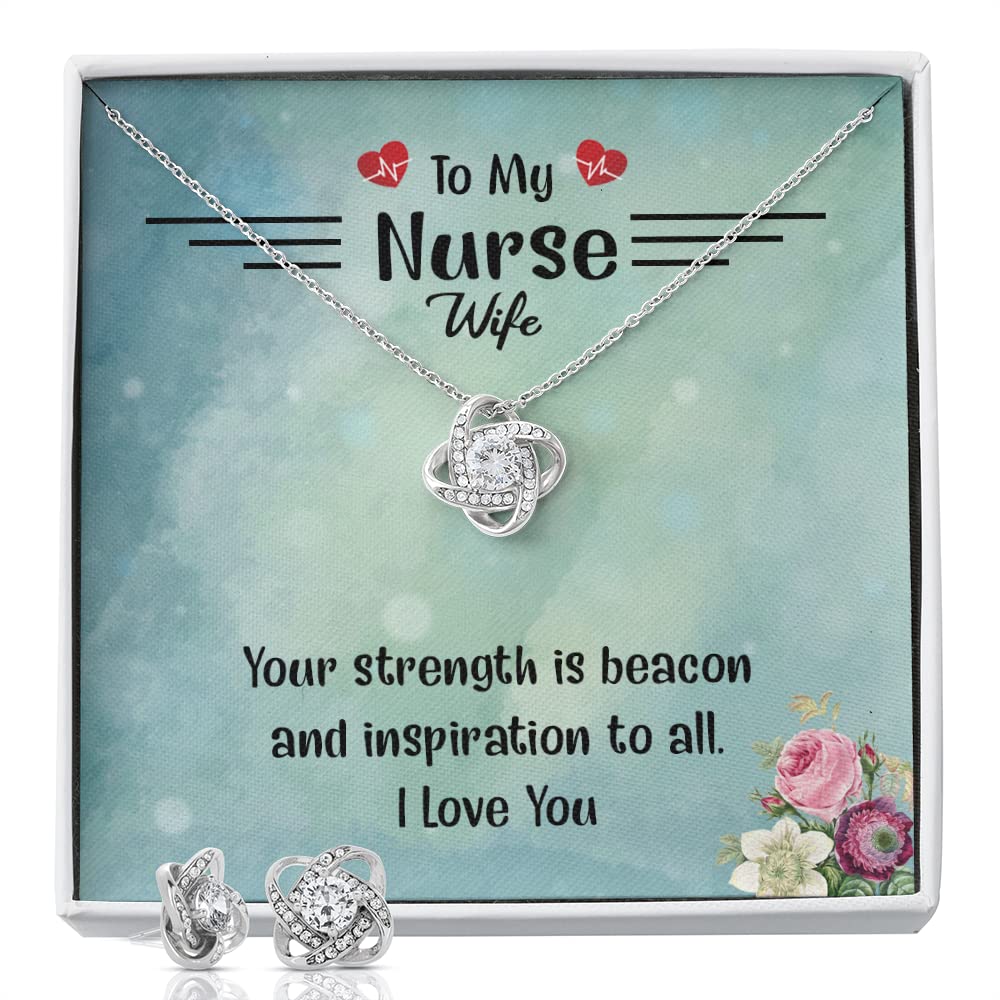 Strength Beacon Love Knot Necklace & Earring Set for Nurse Wife - Nurse Jewelry Gift from Husband - Perfect for Nurses Week, Anniversary & Special Occasions
