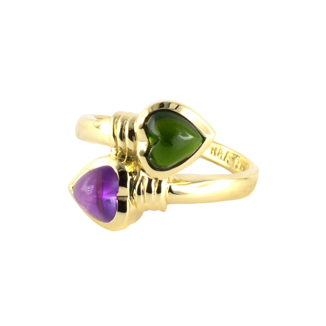 Green Tourmaline & Amethyst Heart Bypass Ring - Elegant Gemstone Jewelry for Women | Perfect for Valentine's Day, Anniversary & Romantic Gifts