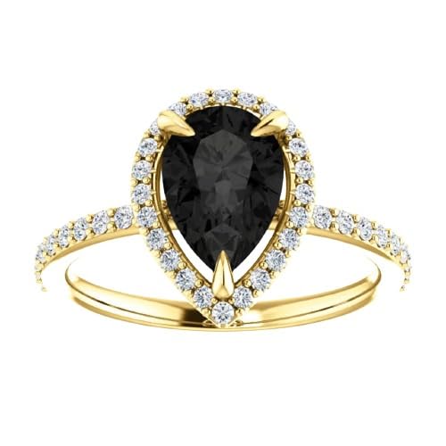 1 CT Natural Black Diamond Halo Pear Shape Engagement Ring in 10K White Gold – Elegant Tear Drop Black Diamond Ring for Women, Perfect for Proposals, Weddings & Special Occasions (Size 5.5)