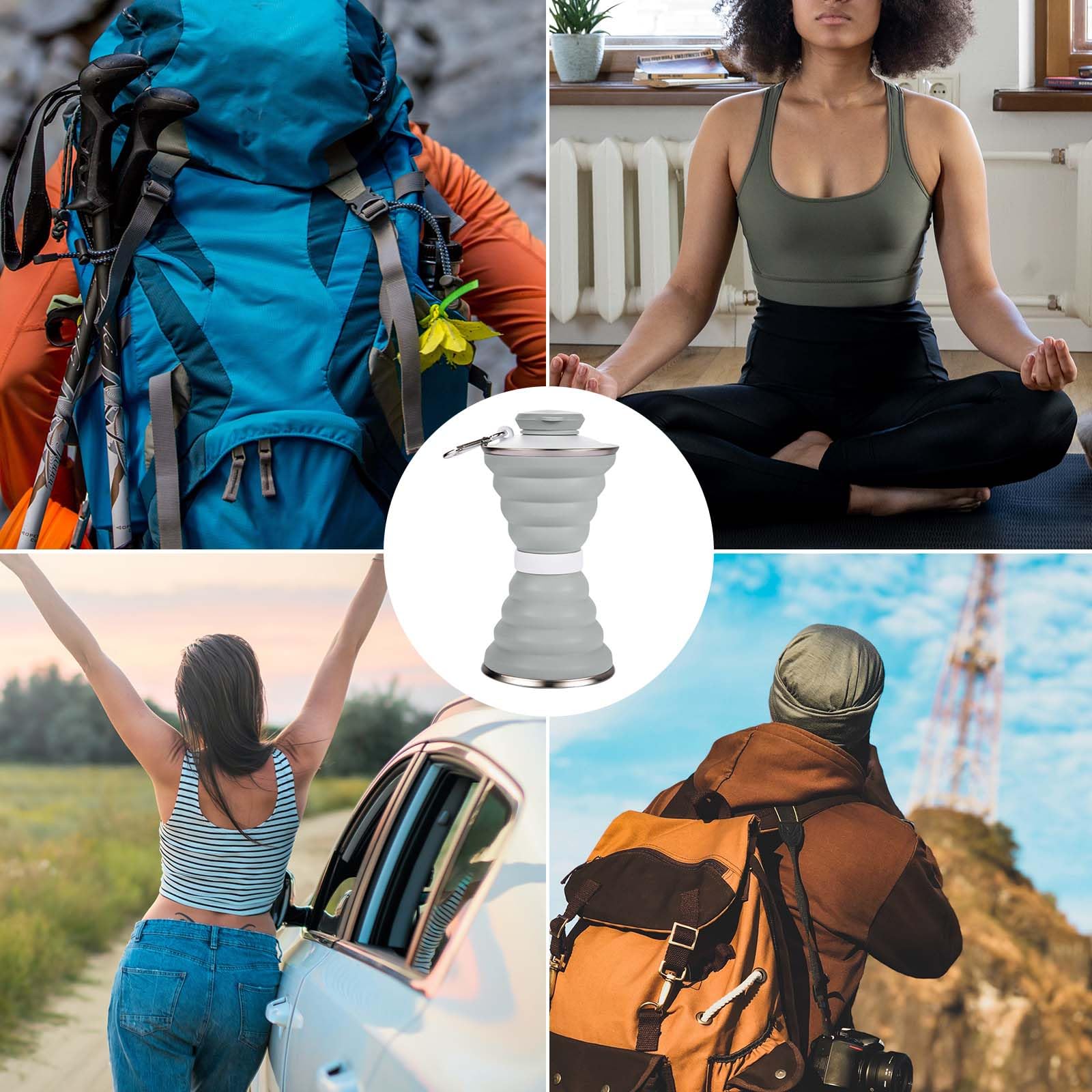 Collapsible Water Bottle 500ml - BPA Free, Leak Proof, Reusable & Portable Silicone Foldable Water Bottle with Clip - Perfect for Sports, Travel, Camping, Hiking, Gym & Outdoor Activities (Gray)