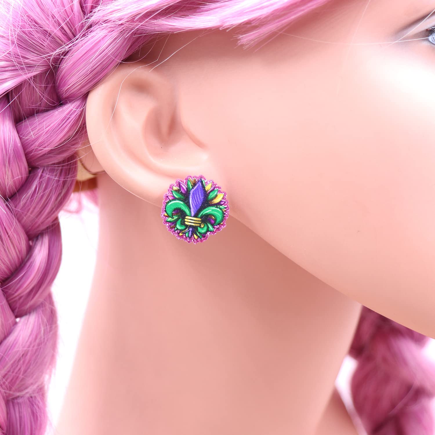 **Mardi Gras Earrings for Women - Acrylic Dangle Earrings with Fleur De Lis, Beads & Carnival Designs (Star, Balloon, Lobster) - Perfect for Parties, Festivals & Holiday Gifts**    *(Use for Mardi Gras celebrations, costume parties, festivals, or as unique holiday gifts!)*