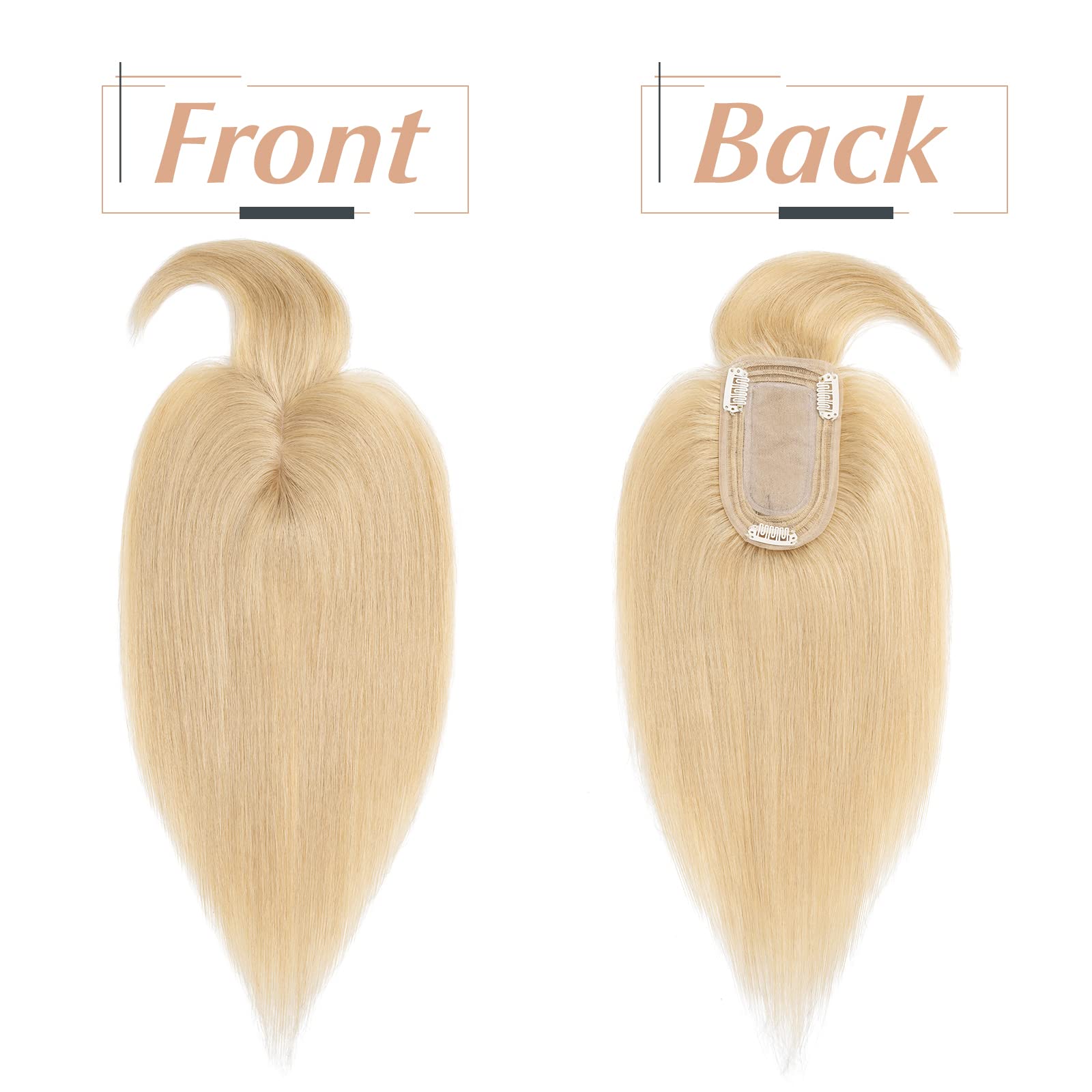Benehair 100% Remy Human Hair Toppers for Women with Bangs | 150% Density Handmade Silk Base Clip-In Hairpiece | Natural Blonde 12 Inch | Covers Thinning Hair & Gray Hair | Perfect for Daily Wear, Special Occasions & Hair Loss Solutions