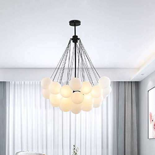 Modern Stylish Bubble Ball Chandelier - 37-Light Ivory Glass LED Pendant Light for Dining Room, Restaurant & Living Room - Elegant Black Hanging Lamp for Home Decor & Commercial Spaces