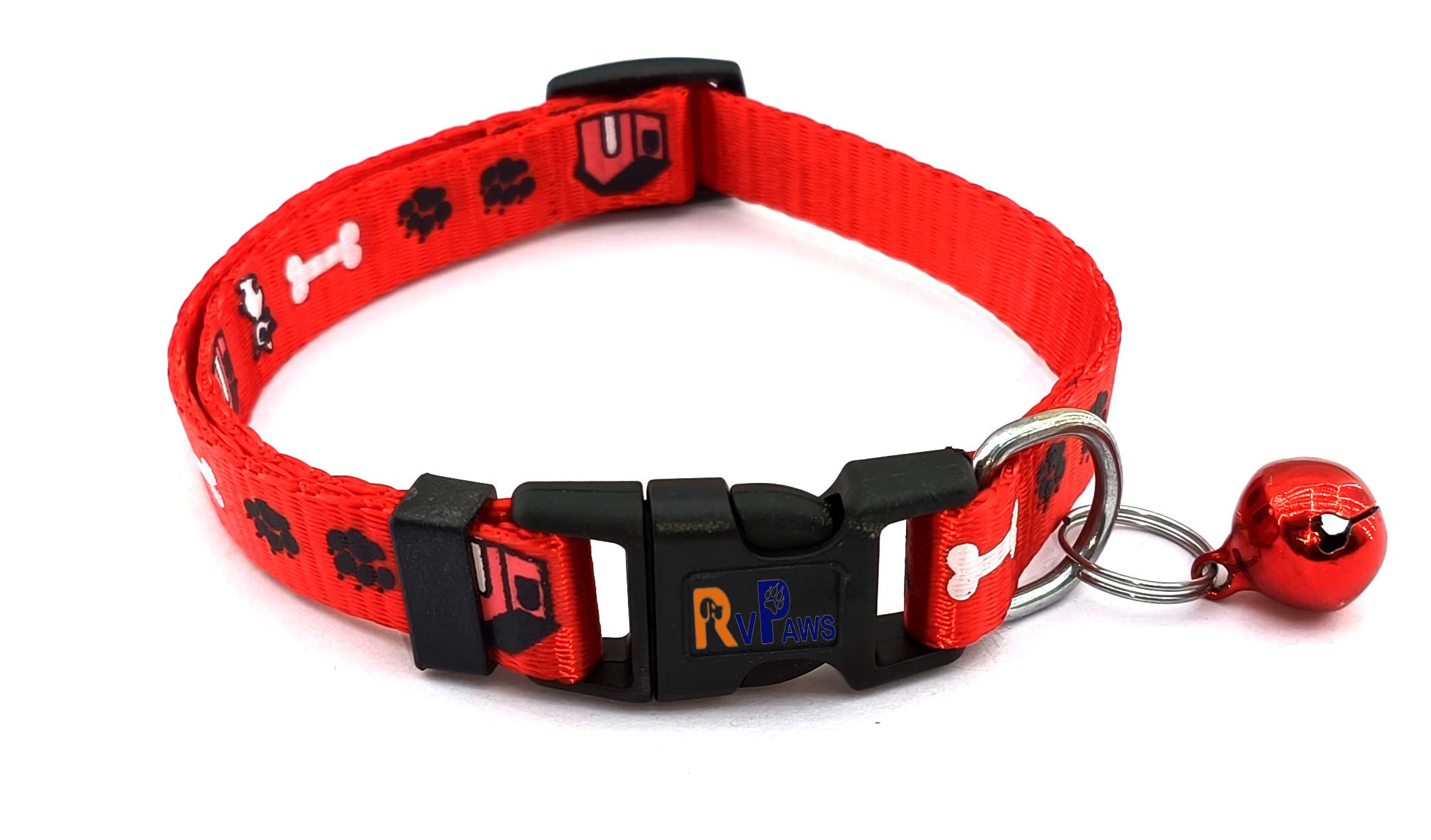 Adjustable Nylon Pet Collar with Bells - 15mm Soft Printed Dog & Cat Collar for Puppies & Small Pets (Red) | Perfect for Daily Walks, Training & Outdoor Adventures