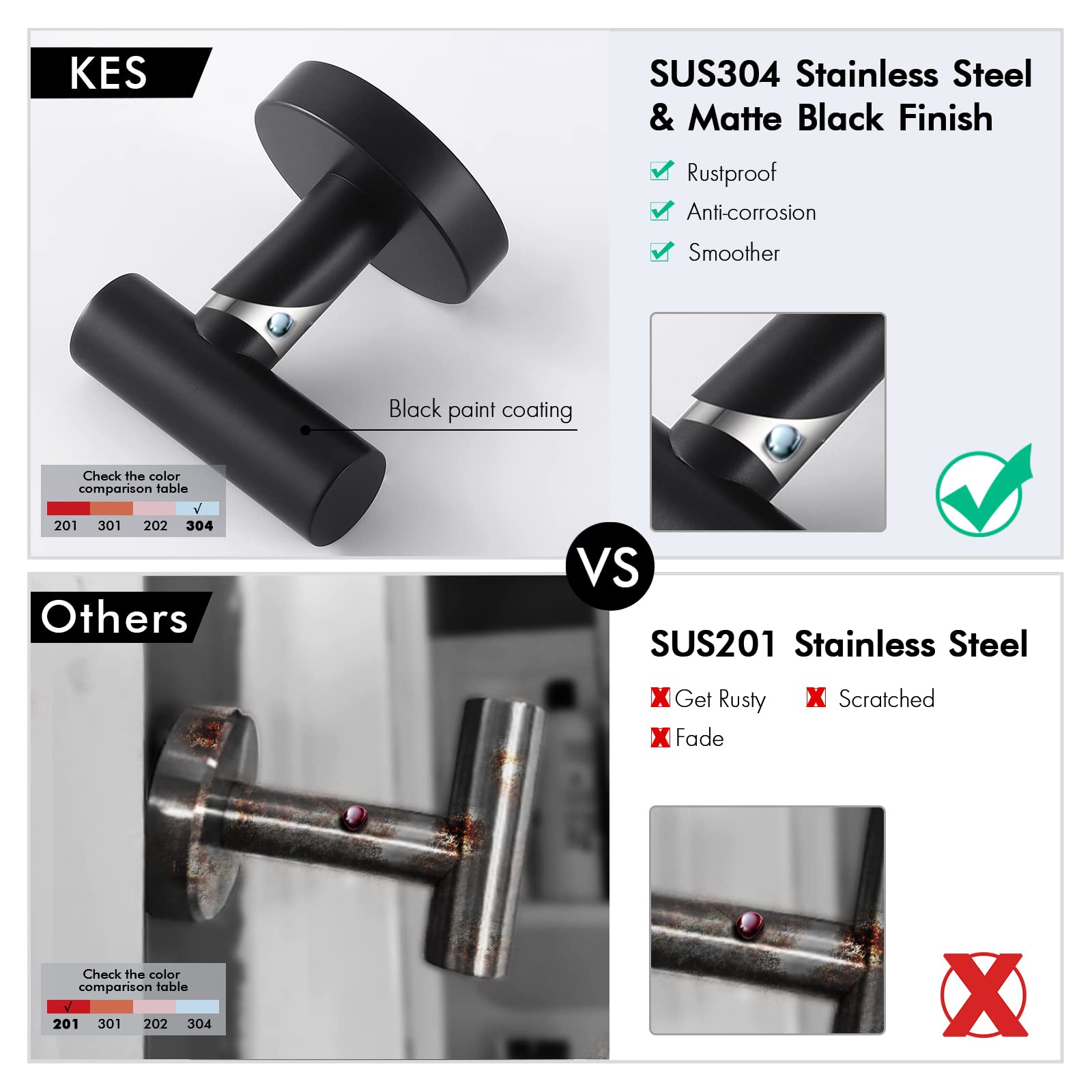 KES 2-Pack Stainless Steel Bathroom Tissue Holder & Towel Hook Set - SUS 304 Paper Roll Holder, Robe Hook for Bathroom Organization (Black) - Perfect for Modern Bathrooms, Powder Rooms & Spa Retreats