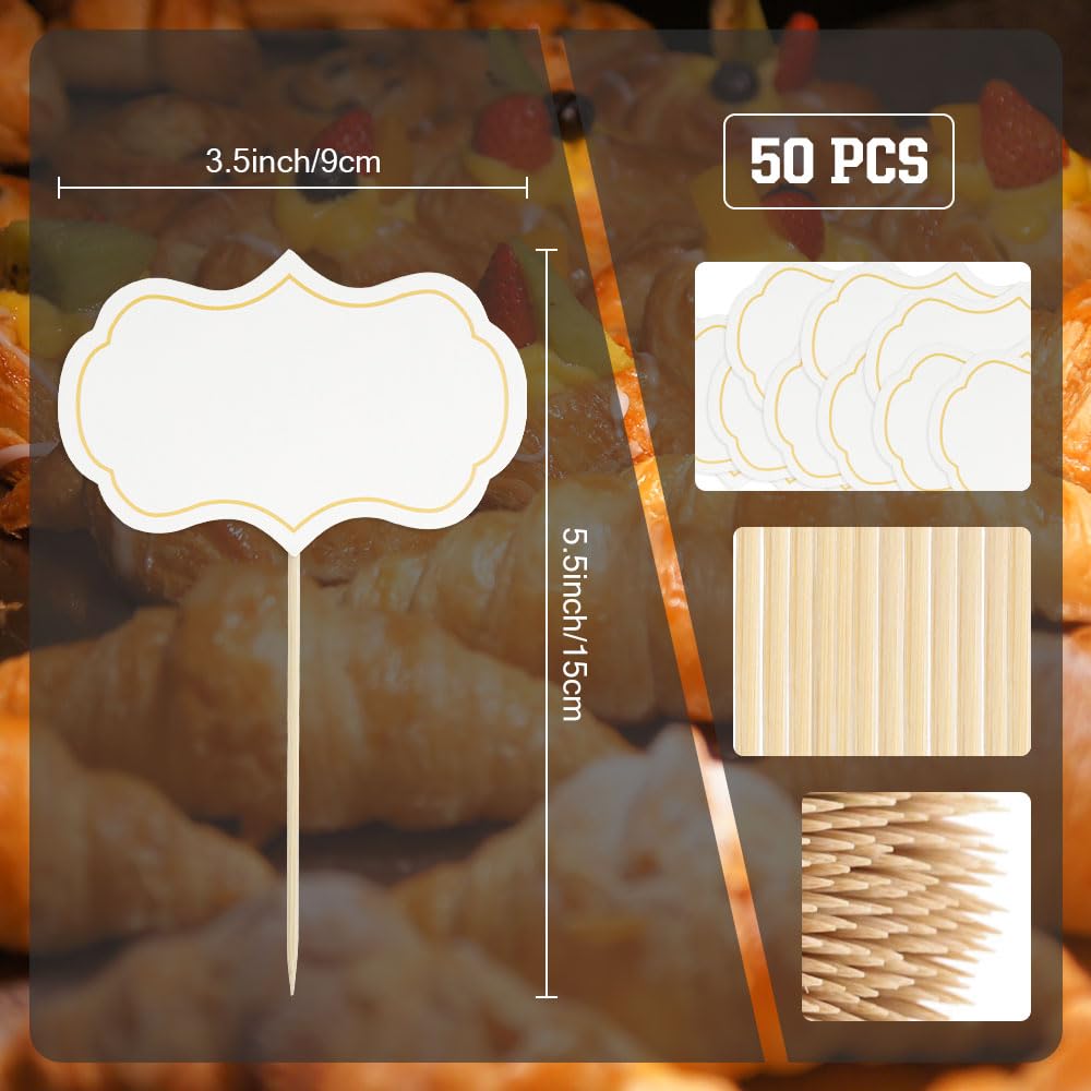50PCS Cheese Markers & Buffet Labels - Blank Toothpick Flags for Cheese Boards, Cupcake Picks, Charcuterie & Party Food Signs (White) - Perfect for Weddings, Catering & DIY Dessert Displays
