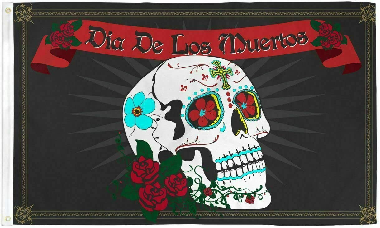 Day of The Dead Flag 3x5ft - Sugar Skull Dia De Los Muertos Halloween Decoration for Outdoor & Indoor Use - Perfect for Parties, Home Decor, and Festivals