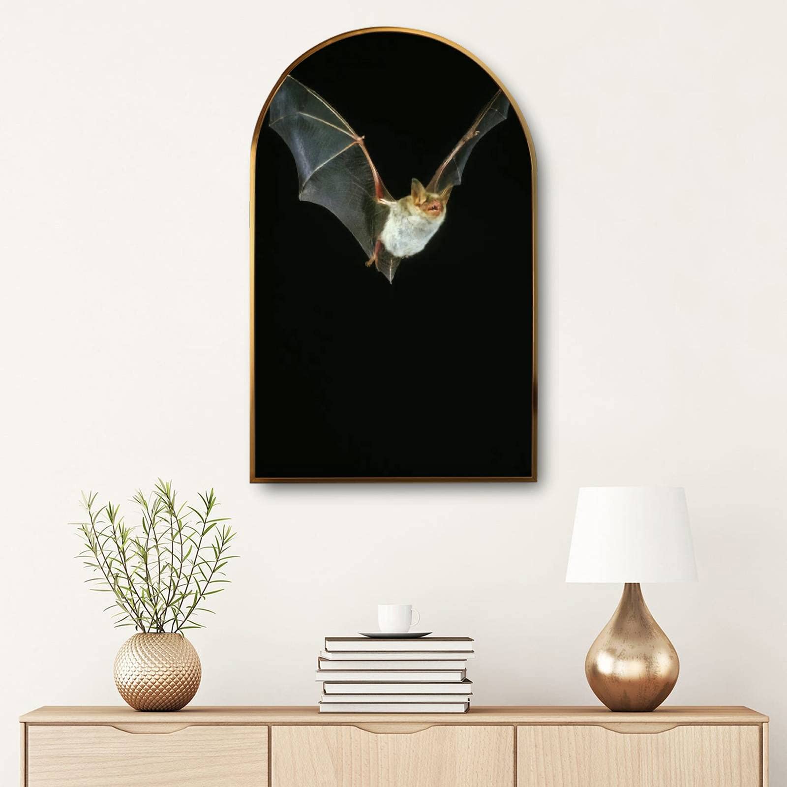 Large Framed Canvas Wall Art - Minimalist Aesthetic Myotis Bat in Flight Painting for Living Room, Bedroom & Office Decor - Modern Black Background Wildlife Print for Nature Lovers & Home Interior Design