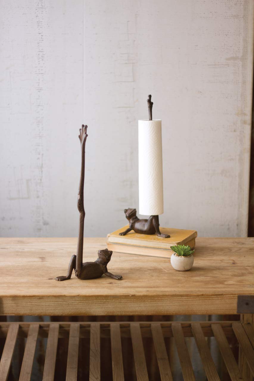 KALALOU CTM1005 Cast Iron Frog Paper Towel Holder - Rustic Brown Kitchen Decor for Farmhouse, Bathroom & Office Organization