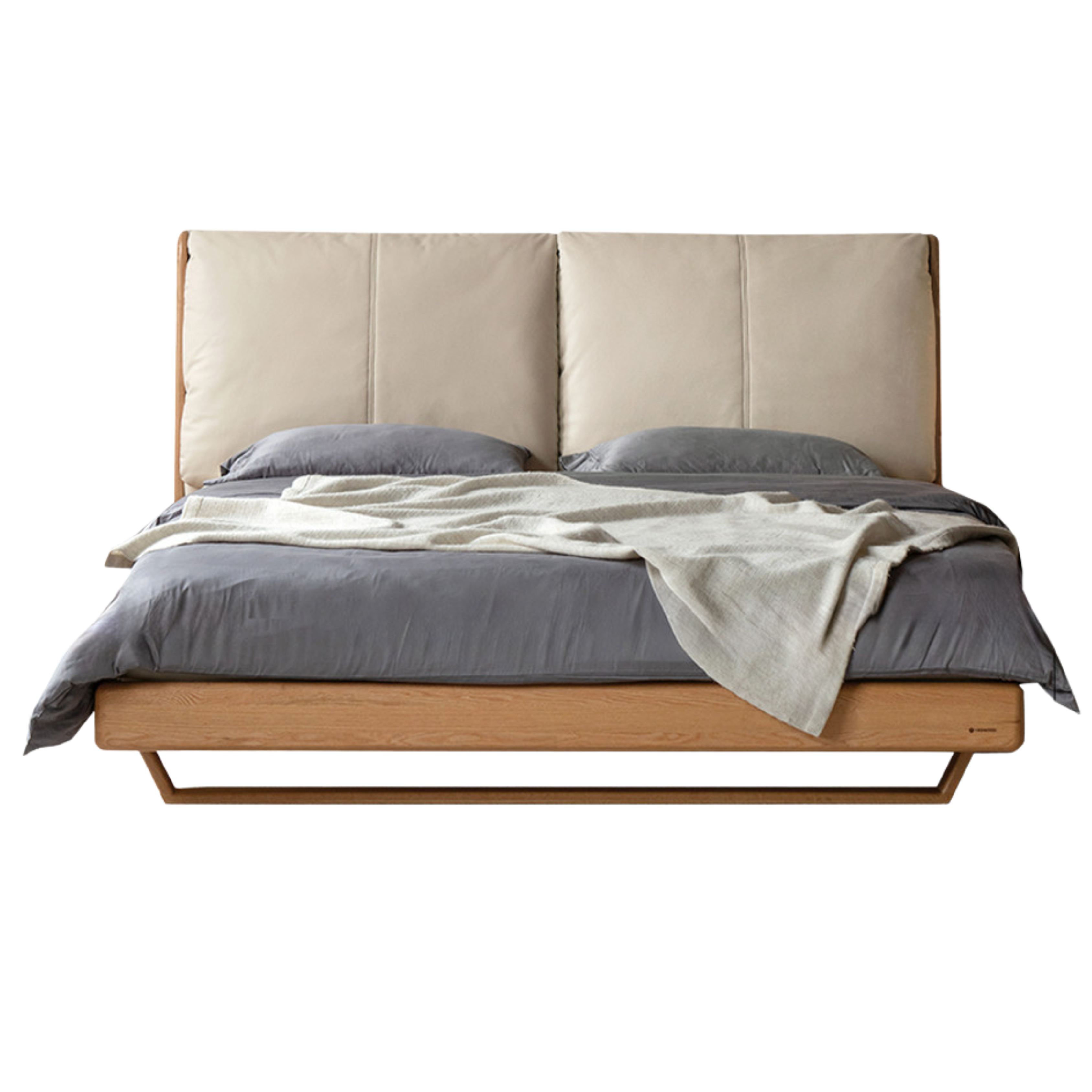 Natural Wood Color Oak soft bed leather Coconut milk white