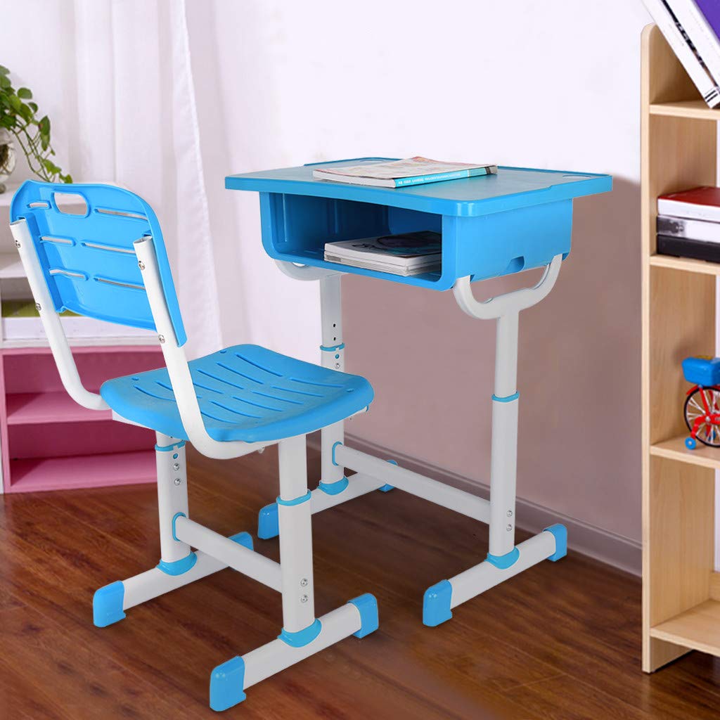 Adjustable Kids Desk & Chair Set with Lamp & Bookshelf for Study
