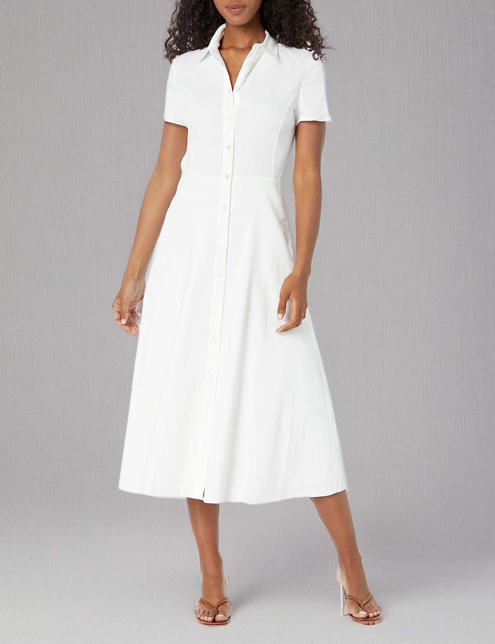 Theory Women's Short-Sleeve Button Down Midi Dress - Elegant Office Wear & Summer Casual Dress for Work, Parties & Special Occasions