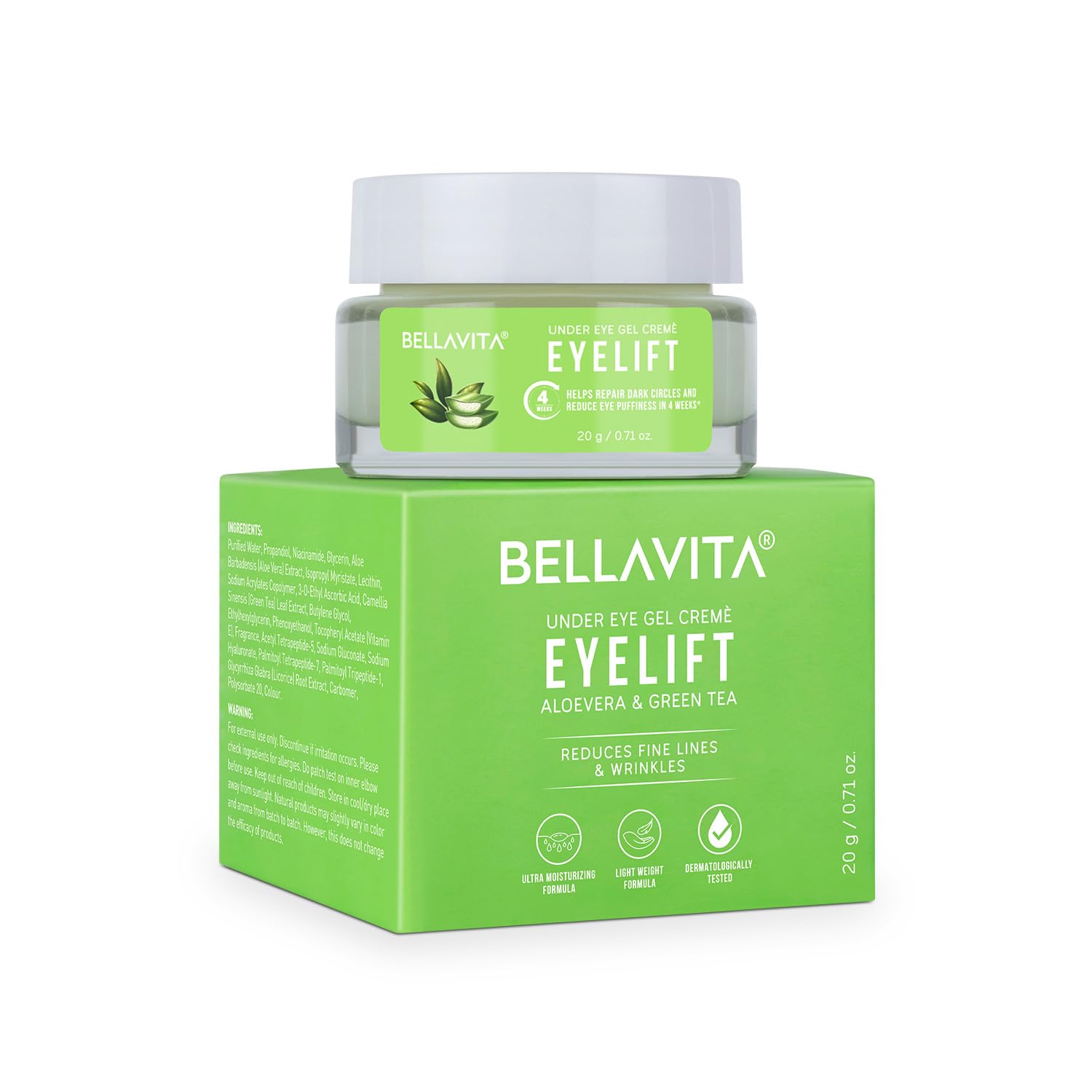 Bella Vita Organic EyeLift Hydrating Natural Under Eye Cream Gel - Dark Circles, Puffy Eyes & Wrinkle Treatment for Women & Men (20g) | Day & Night Use for Brighter, Youthful Eyes