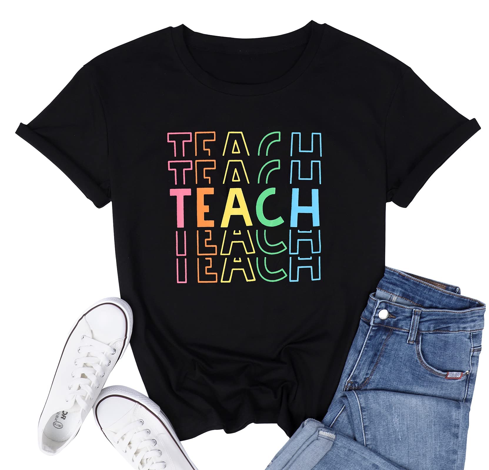 Funny Teacher Shirts for Women - Back to School & Kindergarten Teaching Life T-Shirts - Appreciation Gifts for Educators - Casual Crew Neck Tops for Classroom & Teacher Appreciation Week