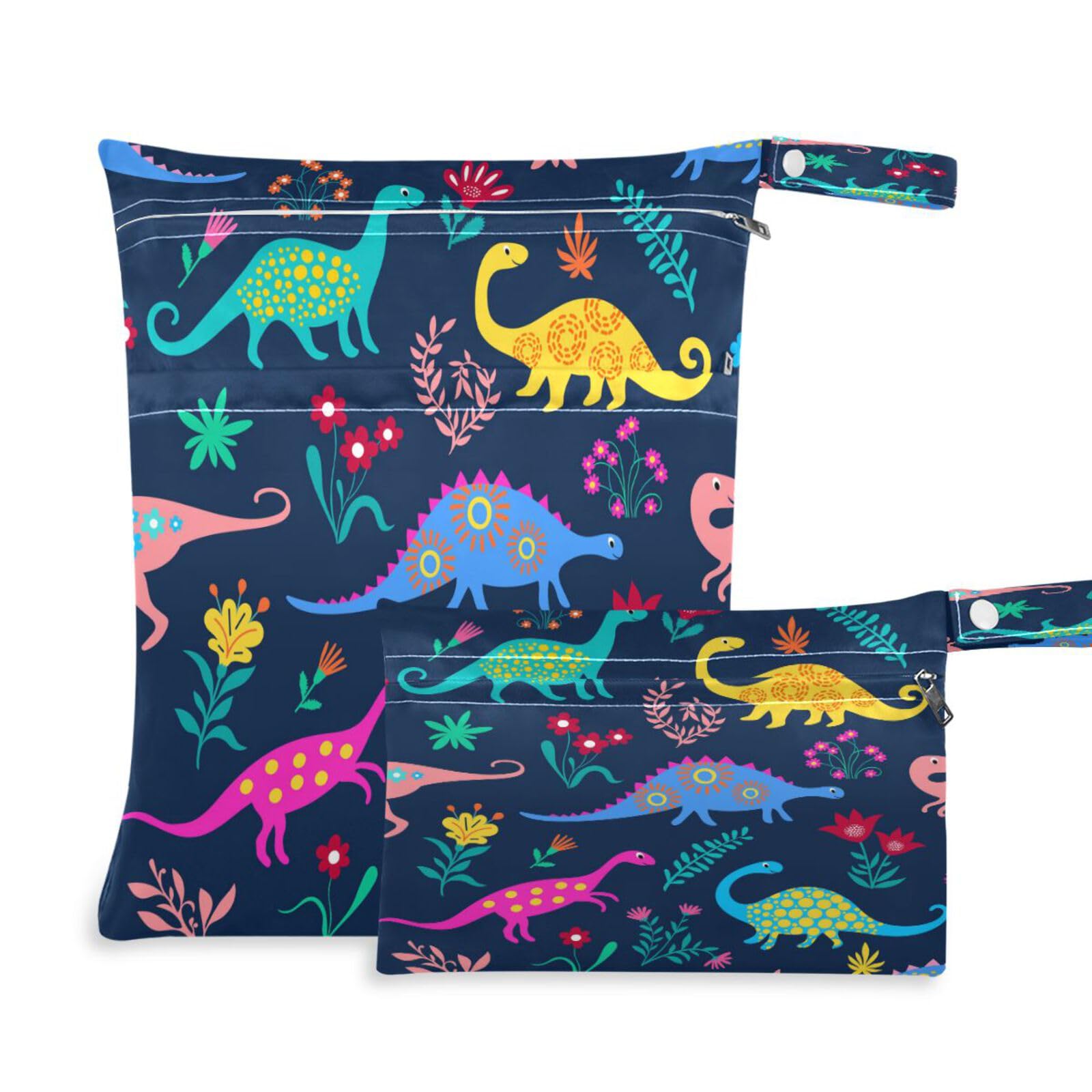 **YETTASBIN 2-Pack Waterproof Dinosaur Wet Dry Bags – Reusable Baby Cloth Diaper Storage with Zipper Pocket for Travel, Beach, Stroller, Gym & Swimsuits – Perfect for Daycare, Pool & Outdoor Adventures**