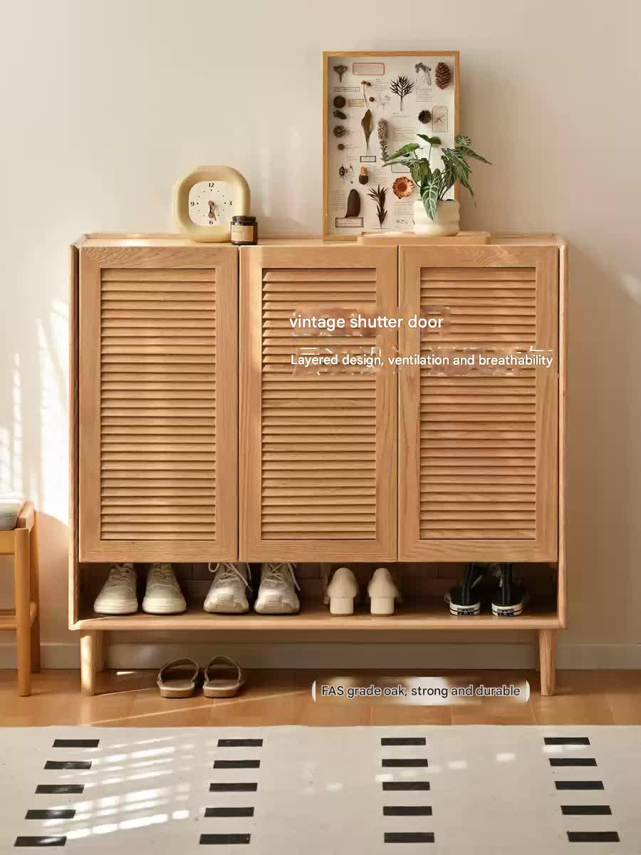 Solid Oak Wood Modern Shoe Cabinet with Storage - Stylish Entryway Organizer for Home & Office