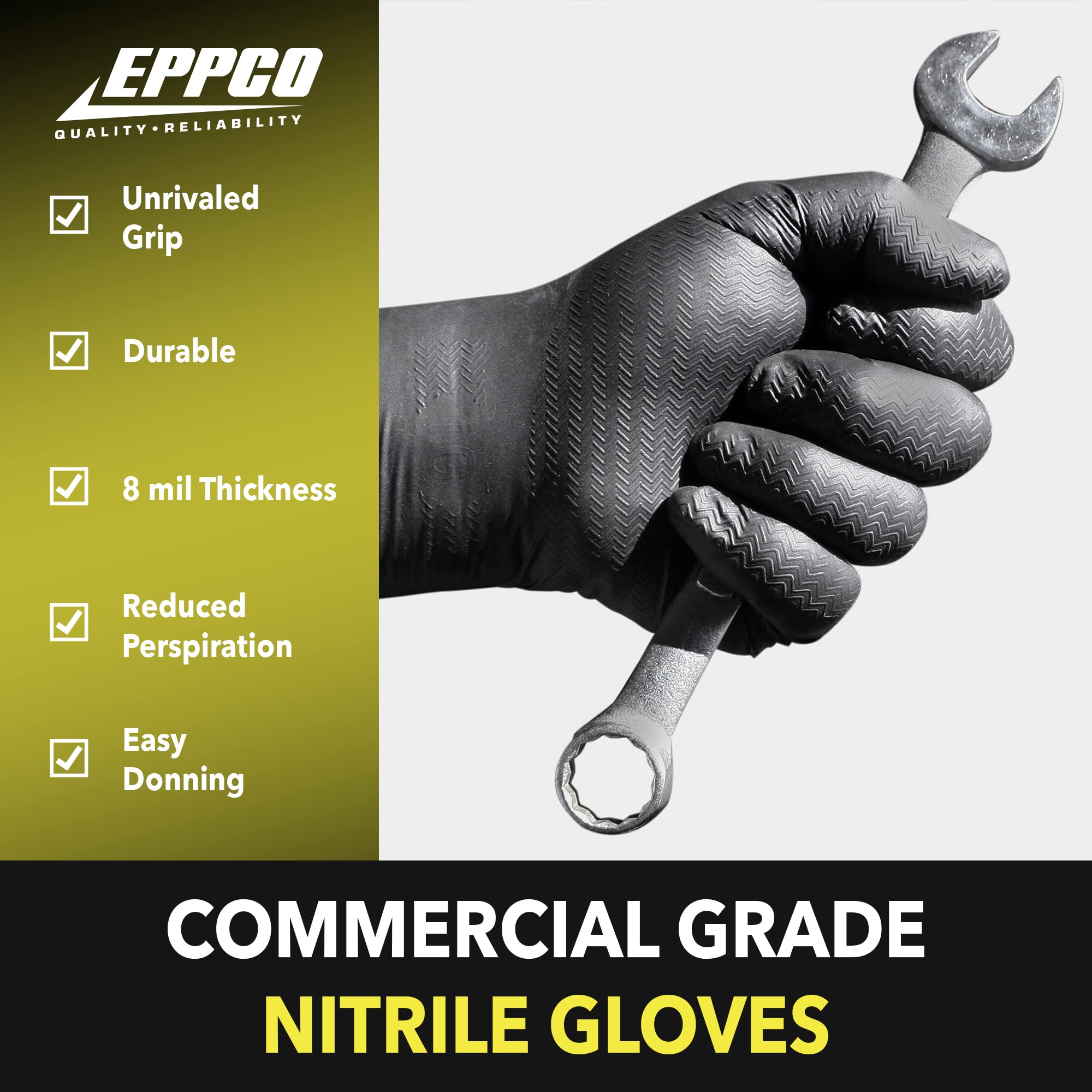 EPPCO LionGrip 7-Mil Black Nitrile Gloves - Disposable, Powder-Free, Latex-Free, Textured for Superior Grip - Ideal for Medical, Laboratory, Food Handling, and Industrial Use