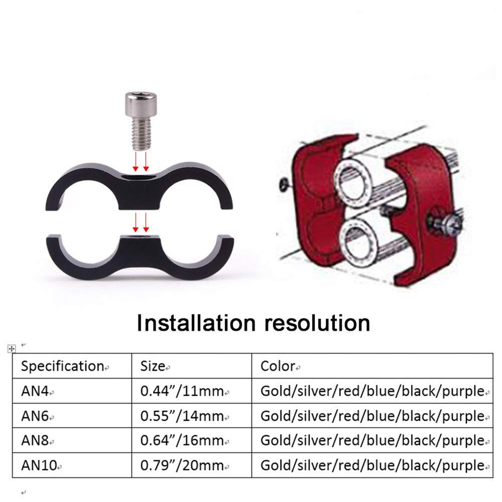AN8 Billet Aluminum Hose Separator Clamp - 4PCS Black for Fuel & Water Lines
