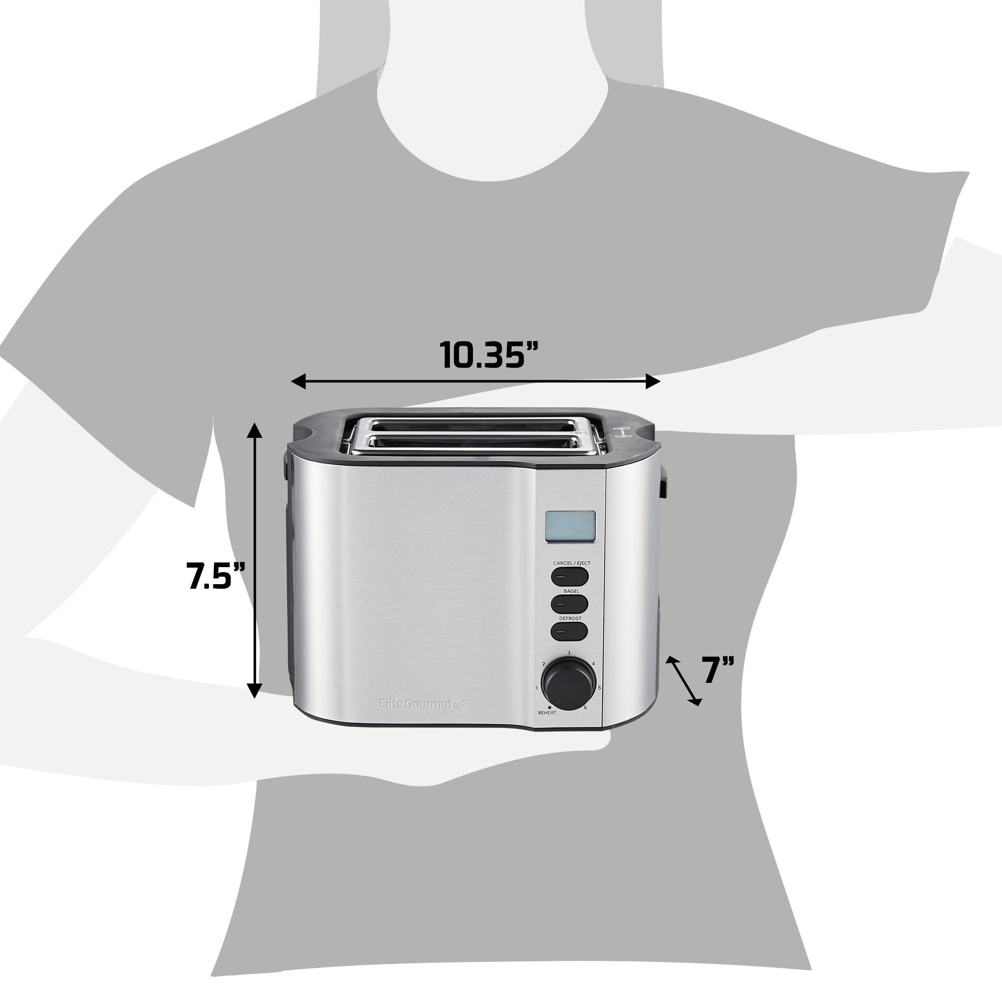 Elite Gourmet ECT2145 2-Slice Toaster with Extra Wide Slots - Bagel, Reheat, Defrost & Cancel Functions - 6 Browning Settings - Built-in Warming Rack & Countdown Timer - Stainless Steel Design - Perfect for Breakfast, Brunch & Quick Snacks