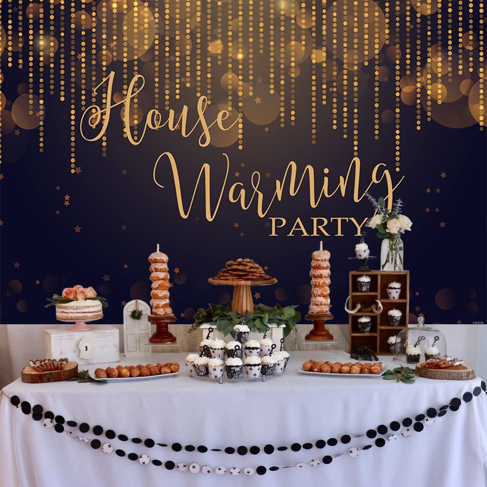 Black and Gold Bokeh Photography Backdrop - Elegant Housewarming Party Decor, Home Sweet Home Wall Hanging, New Home Gift Banner for Wedding, Baby Shower & Birthday Party Decorations