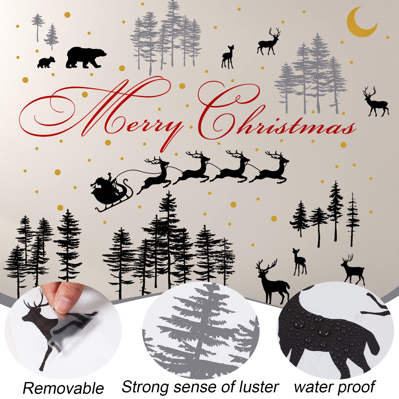 Kisston 3-Piece Christmas Forest Deer Wall Decals - Woodland Nursery Vinyl Stickers with Bears, Pine Trees & Stars - Perfect for Living Room, Bedroom & Nursery Decor (Easy Peel & Stick Home Decor)