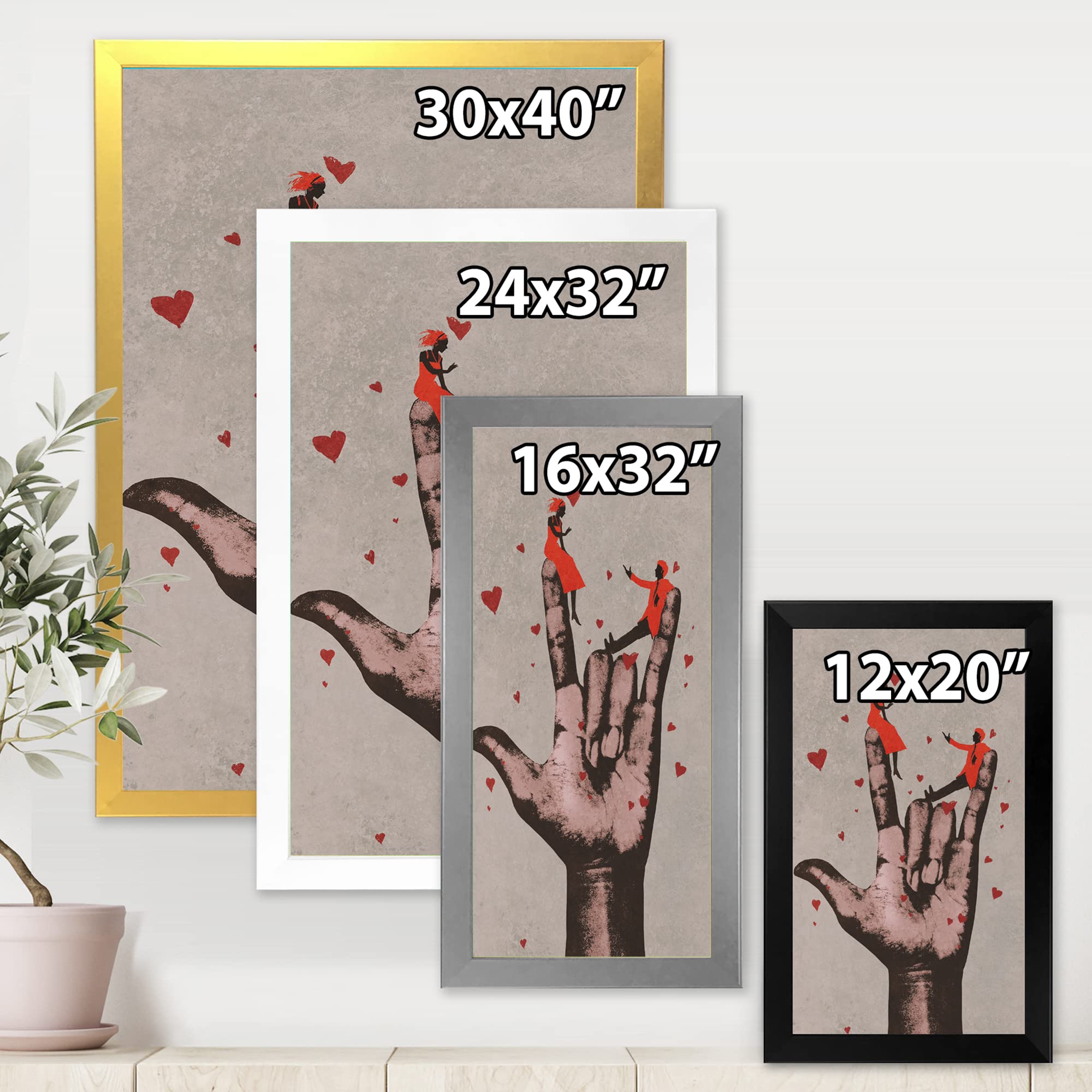 DesignQ 'I Love You' Sign with Romantic Couple - Modern Framed Wall Art for Living Room, Bedroom & Wedding Decor
