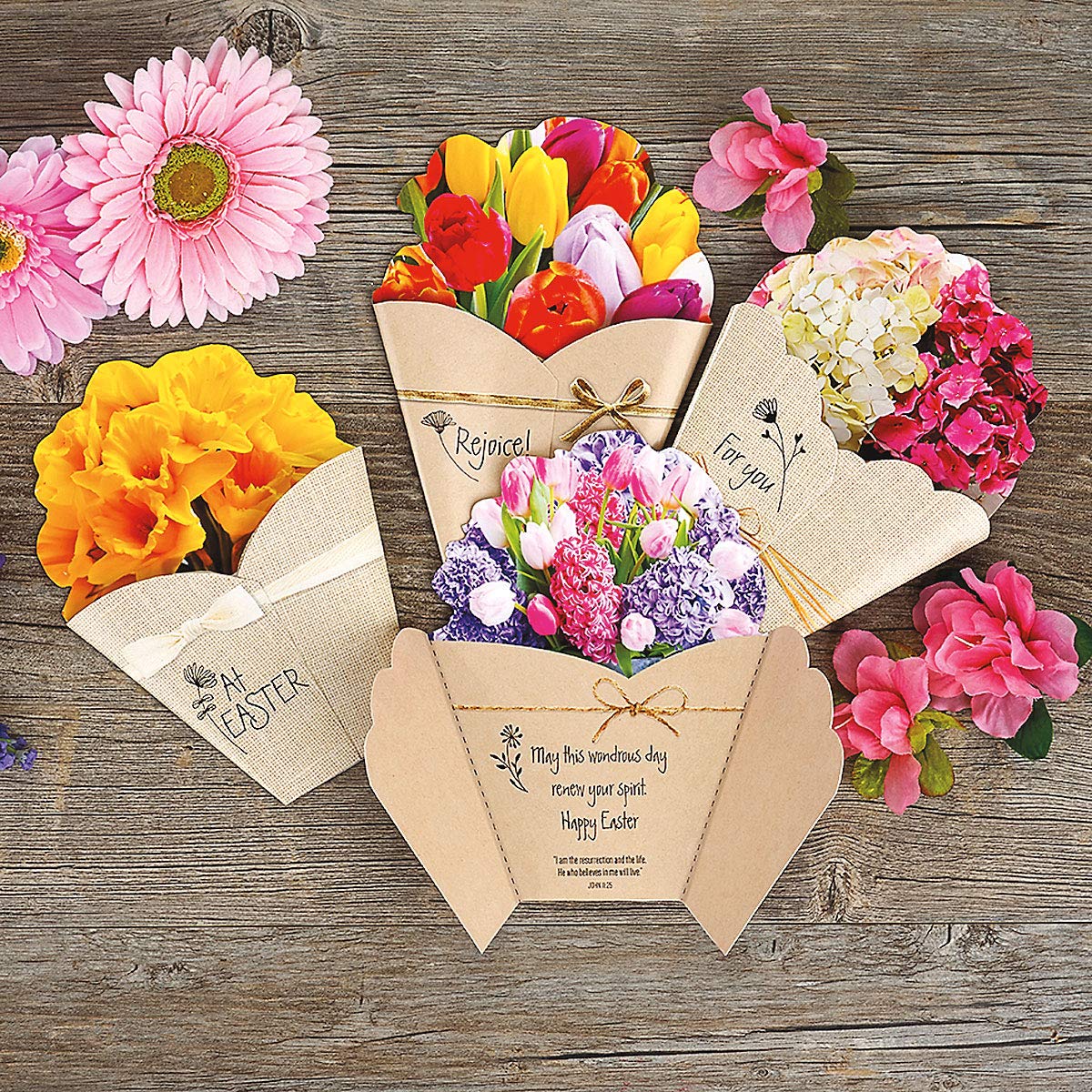 Easter Greeting Cards Set of 8 - 5x7 Inch Die-Cut Floral Bouquet Cards with Envelopes for Kids & Adults - Perfect for Easter Celebrations, Spring Parties & Gift Giving