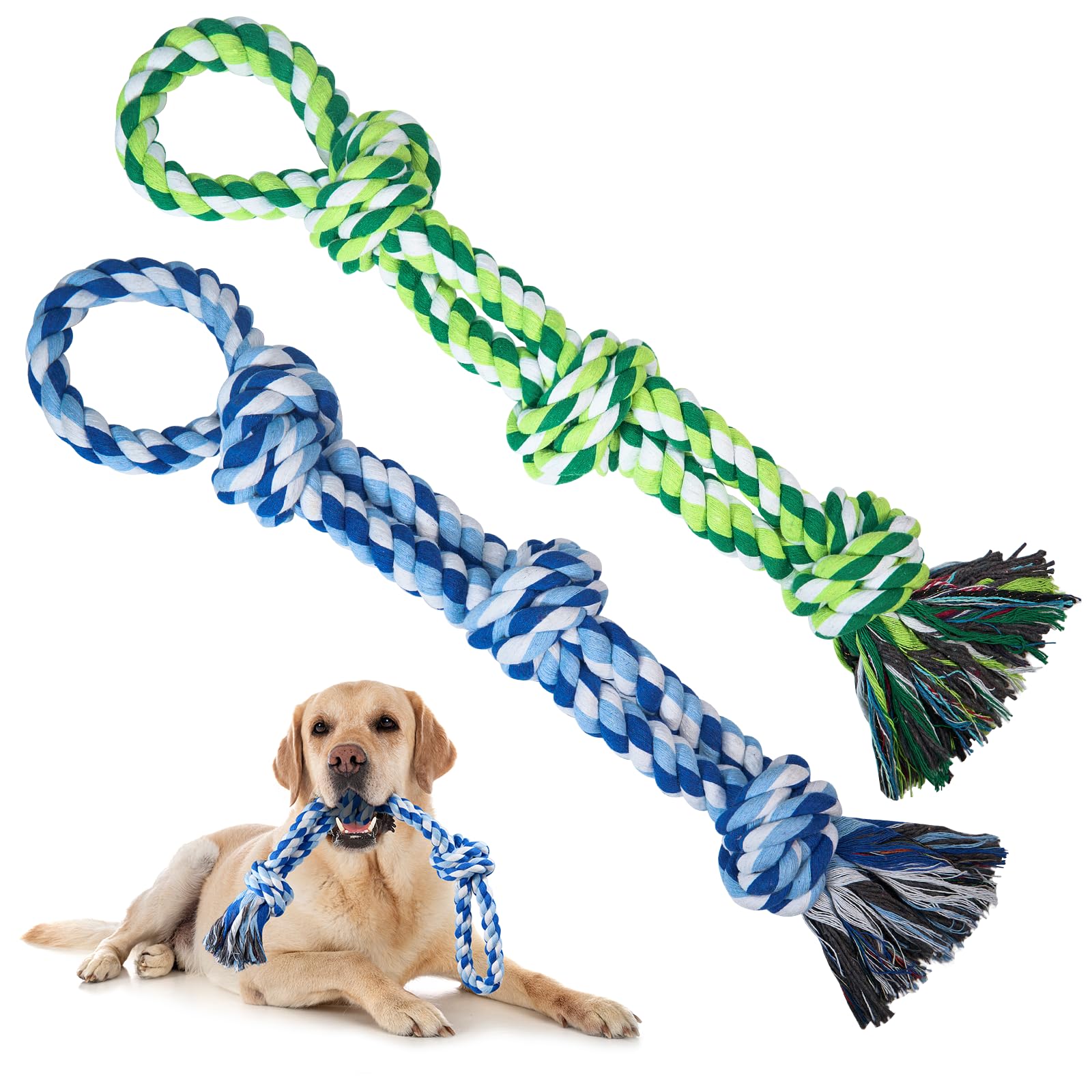 2 Pack Durable Dog Rope Toys for Medium & Large Breeds - Nearly Indestructible Chew Toys for Aggressive Chewers, Teeth Cleaning & Tug of War Play - Perfect for Boredom Relief & Interactive Playtime with Your Dog