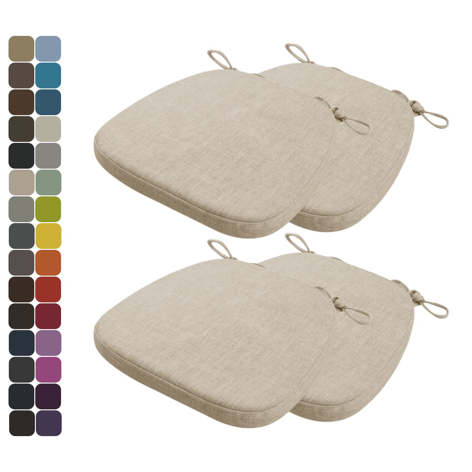 Kimgull Non-Slip Chair Cushions with Ties - Set of 4 Thickened Breathable Seat Pads, Washable Cover for Kitchen, Dining, Office & Living Room Chairs (17x15.7x1.2 Inches, Khaki) - Home Comfort & Ergonomic Support for Work, Study, and Relaxation - Perfect for Long Sitting Sessions, Back Pain Relief, and Enhancing Home & Office Seating Comfort