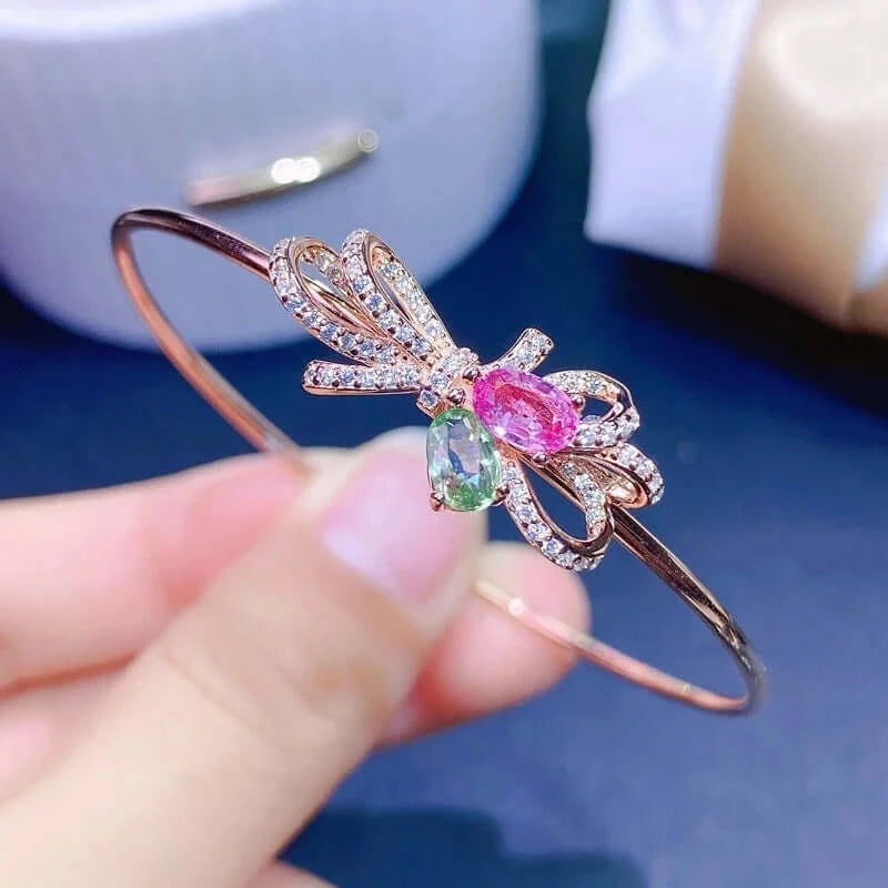 18K White Gold Tourmaline Bangle Bracelet for Women - Elegant Zodiac Libra Jewelry Gift | Perfect for Birthdays, Anniversaries & Special Occasions