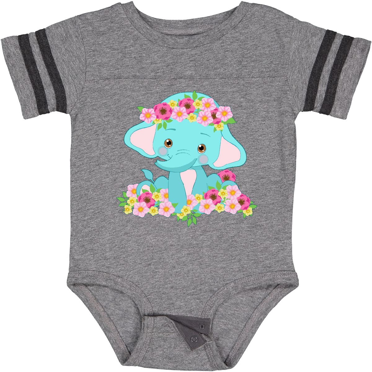 Inktastic Cute Baby Elephant with Flowers Baby Bodysuit - Soft Cotton Infant Onesie for Newborns & Toddlers - Perfect for Playdates, Photo Shoots & Everyday Wear