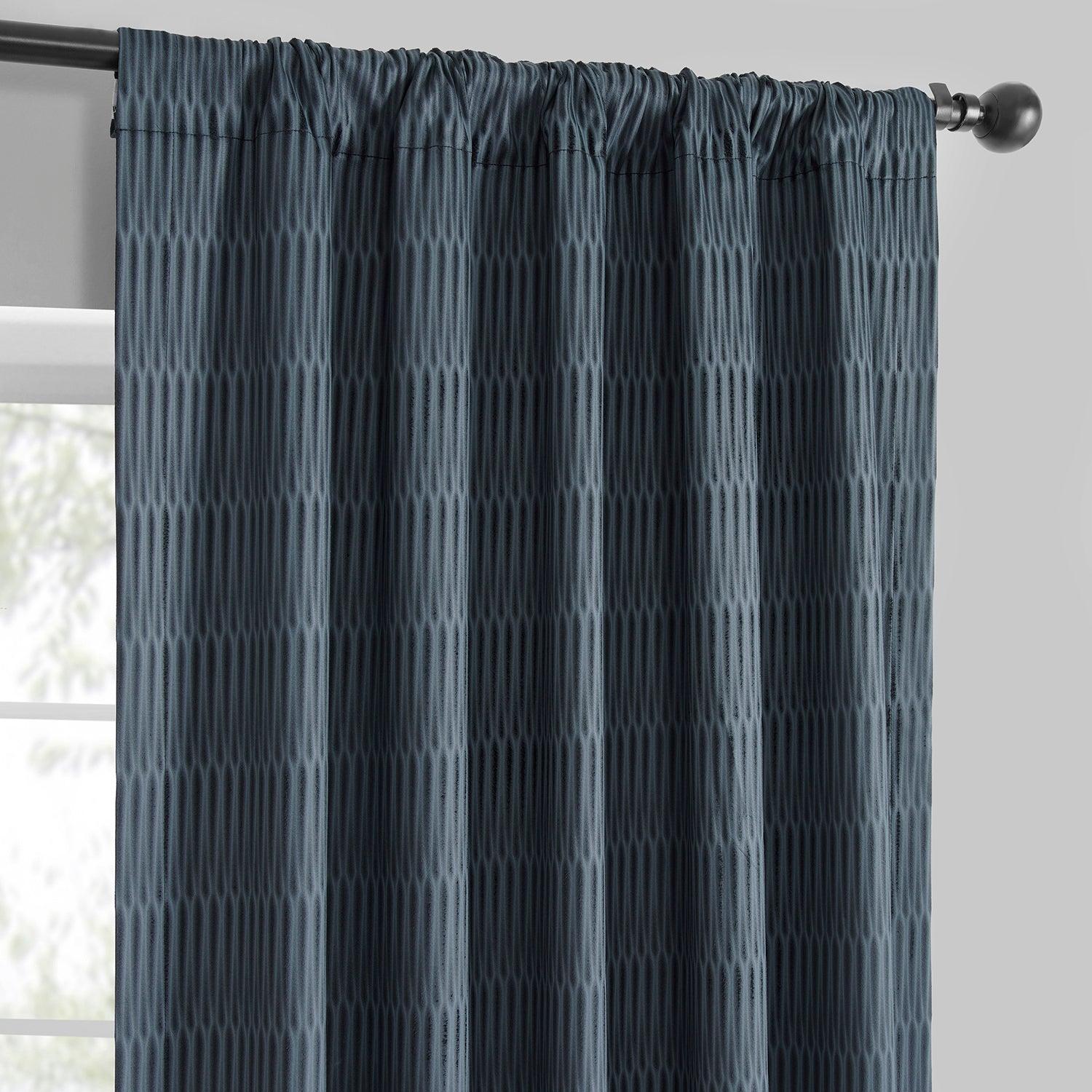 Deep Blue Abstract Embossed Velvet Blackout Curtains for Living Room & Bedroom - Thermal Insulated Window Drapes for Home Decor & Light Blocking