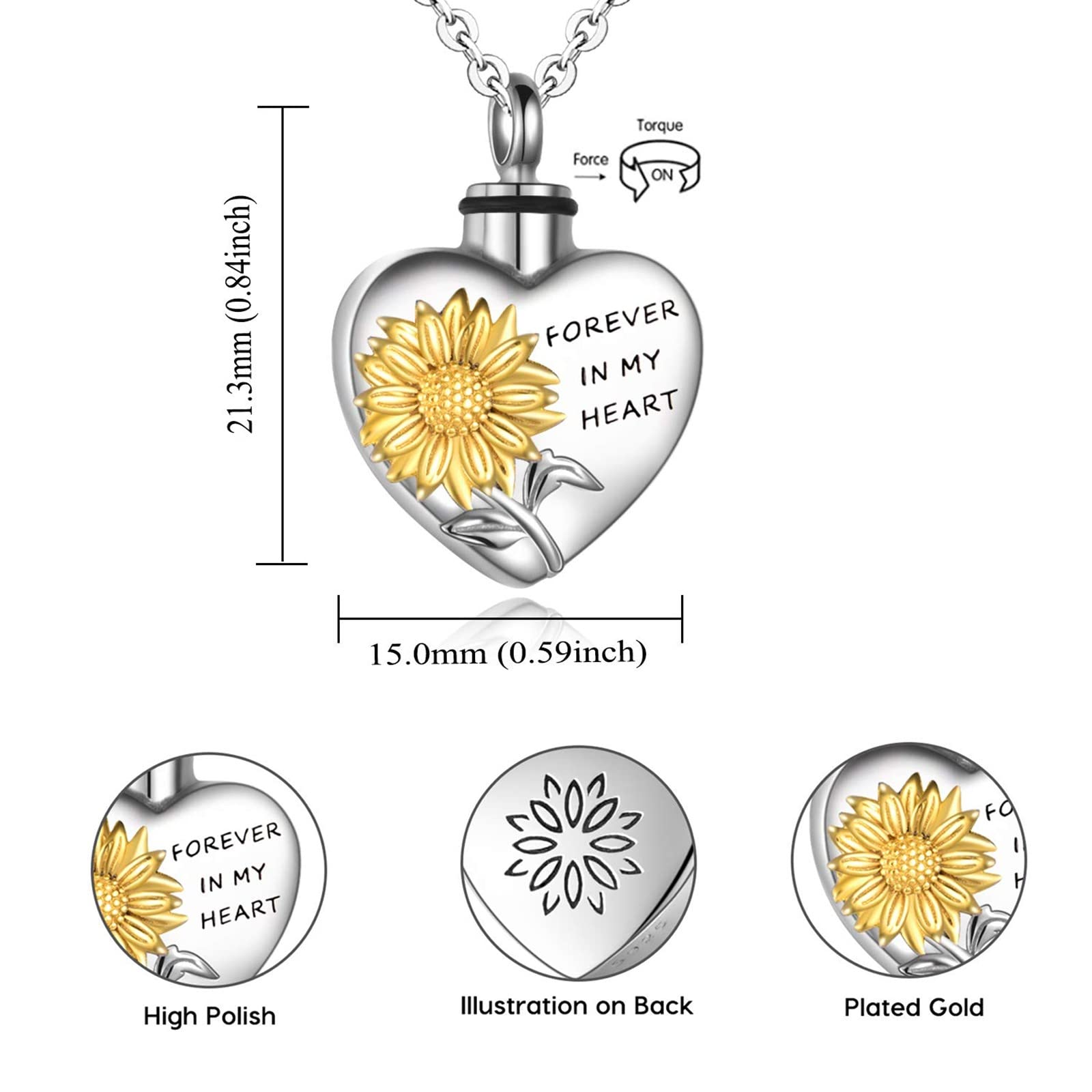 2 Initial Necklaces for Women - Sunflower Memorial Jewelry for Ashes - Personalized Keepsake Pendant for Loved Ones & Pets (Silver, 2.1x1.5cm) - Perfect Sympathy Gift for Loss of Mother, Father, or Dog