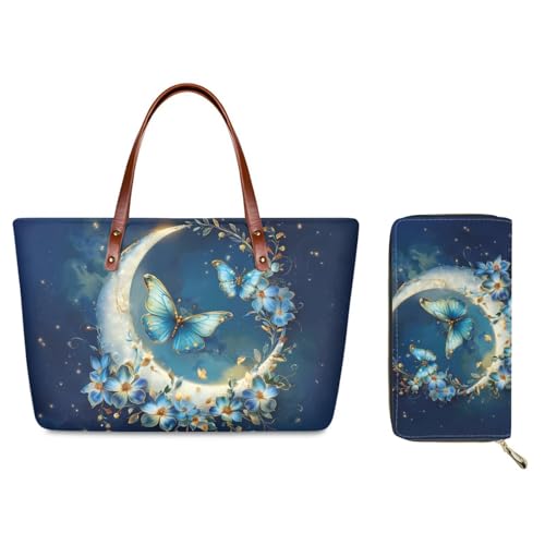 Blue Floral Moon Butterfly Printedd