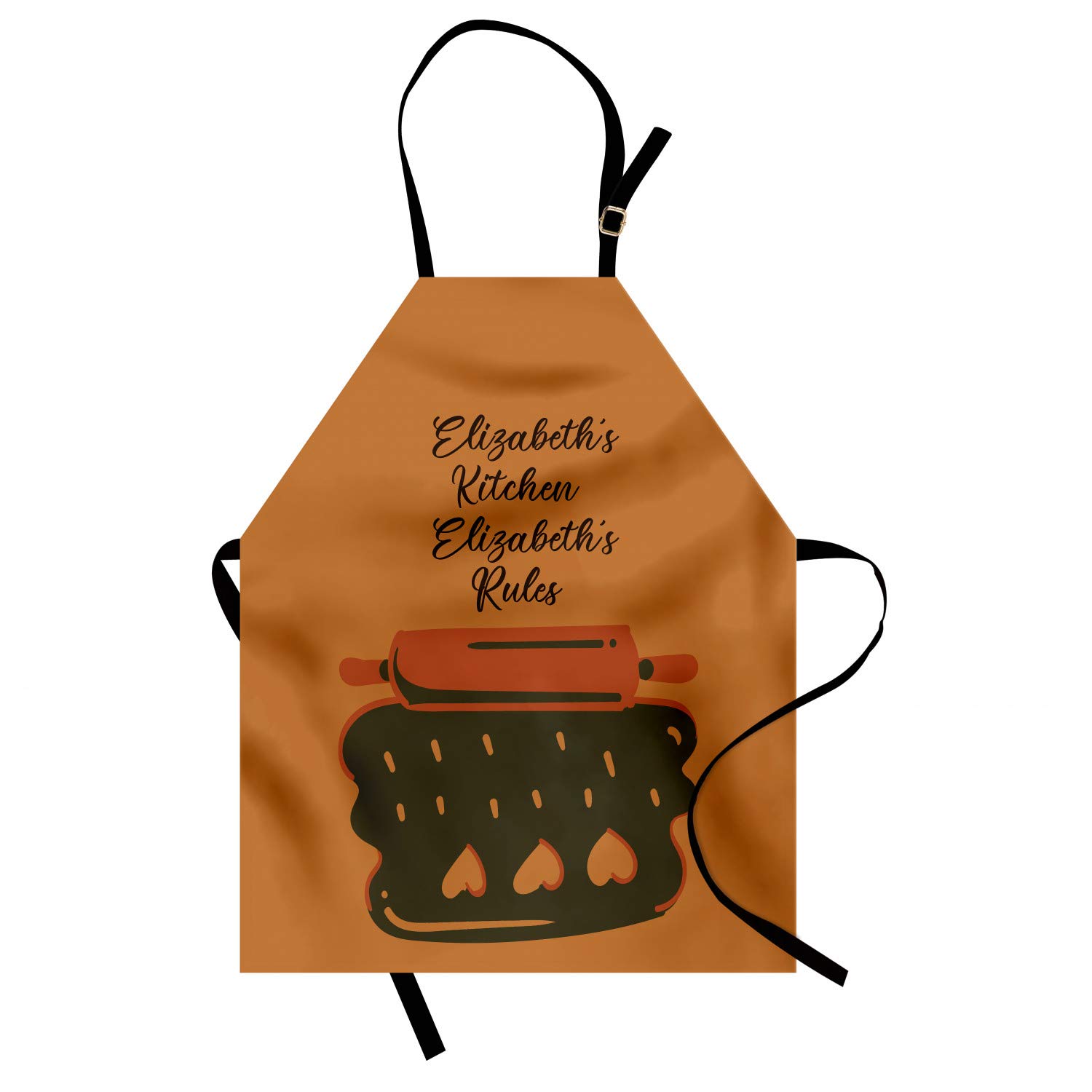 Ambesonne Personalized Chef Apron - Cartoon Baking & Cooking Design with Colorful Rolling Pin & Heart Motif - Adjustable Unisex Kitchen Bib for Adults (Pale Cinnamon) - Perfect for Home Cooking, Baking Parties & Culinary Gifts