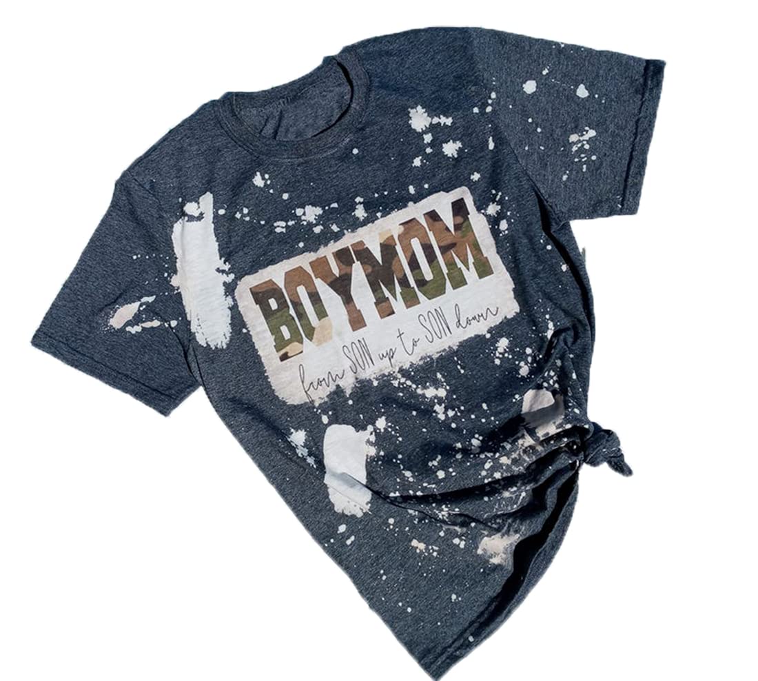 Funny Boy Mom T-Shirt for Women - Cute Letter Print Short Sleeve Casual Mama Shirt | Perfect for Mother's Day, Family Outings & Mom Life Apparel